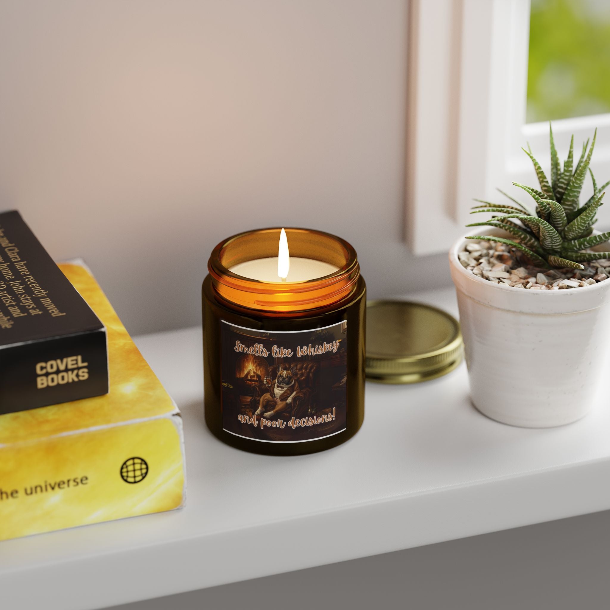 Tipsy Bully Scented Candle lifestyle photo - French Bulldog mom home decor | Tipsy Bully