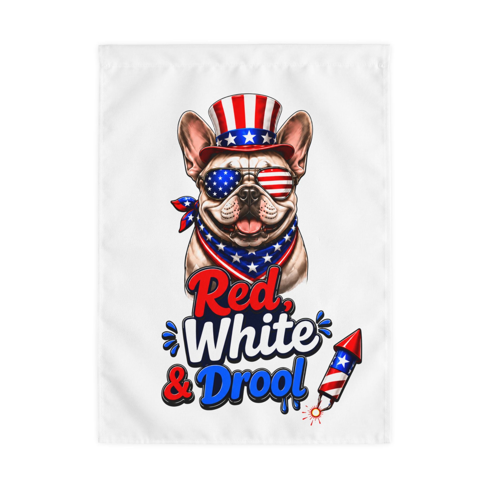 Red, White & Drool 4th of July Bulldog Garden Flag — Patriotic Dog Lover Outdoor Yard Flag (French)