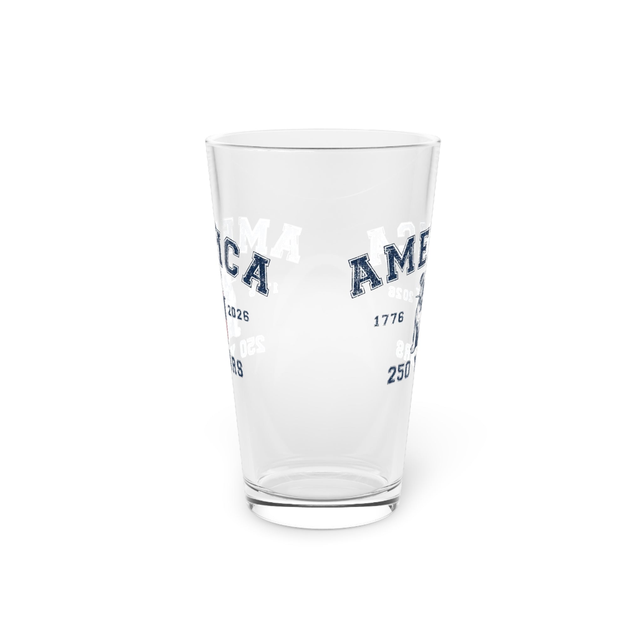 America 250 Years Pint Glass — Patriotic Bulldog & Flag 16oz Beer Glass (English)