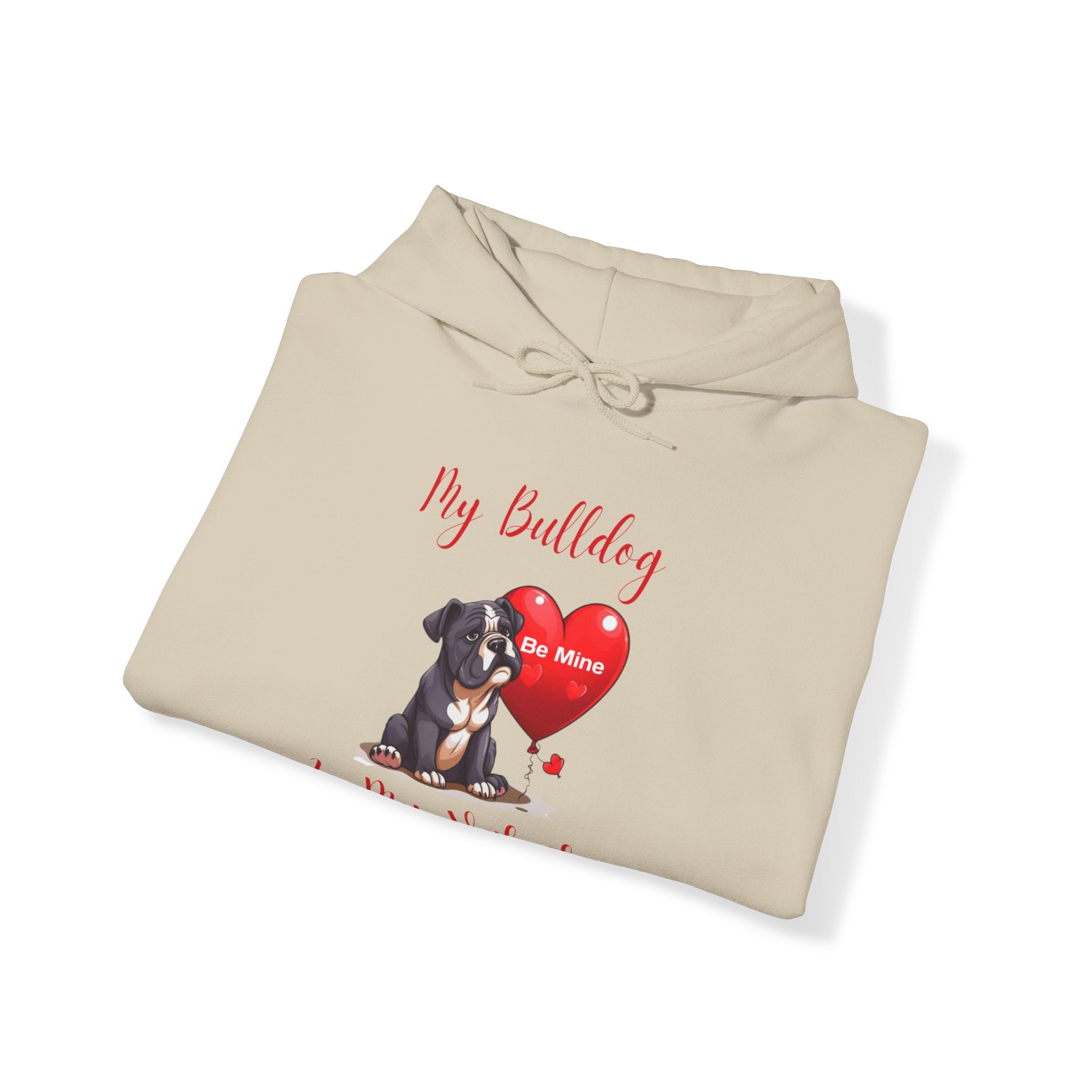 My Bulldog Is My Valentine" - Customizable Bulldog Valentine's Day Hoodie from Tipsy Bully (English/Black)