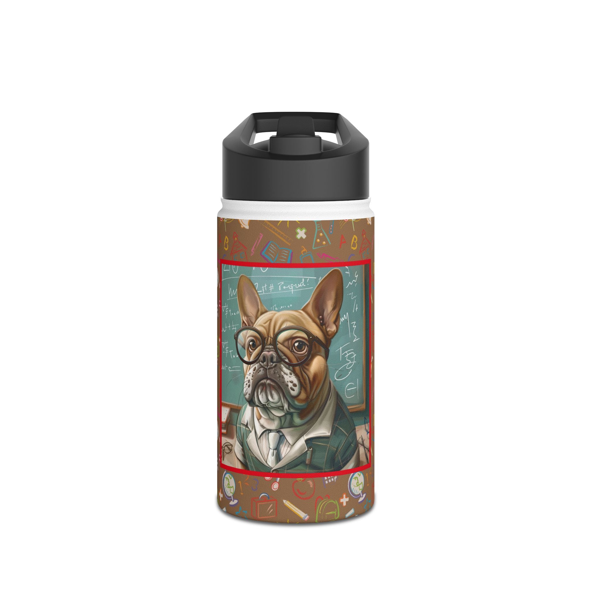 Smarty Paws Back-to-School Bulldog Water Bottle (Tan/French)