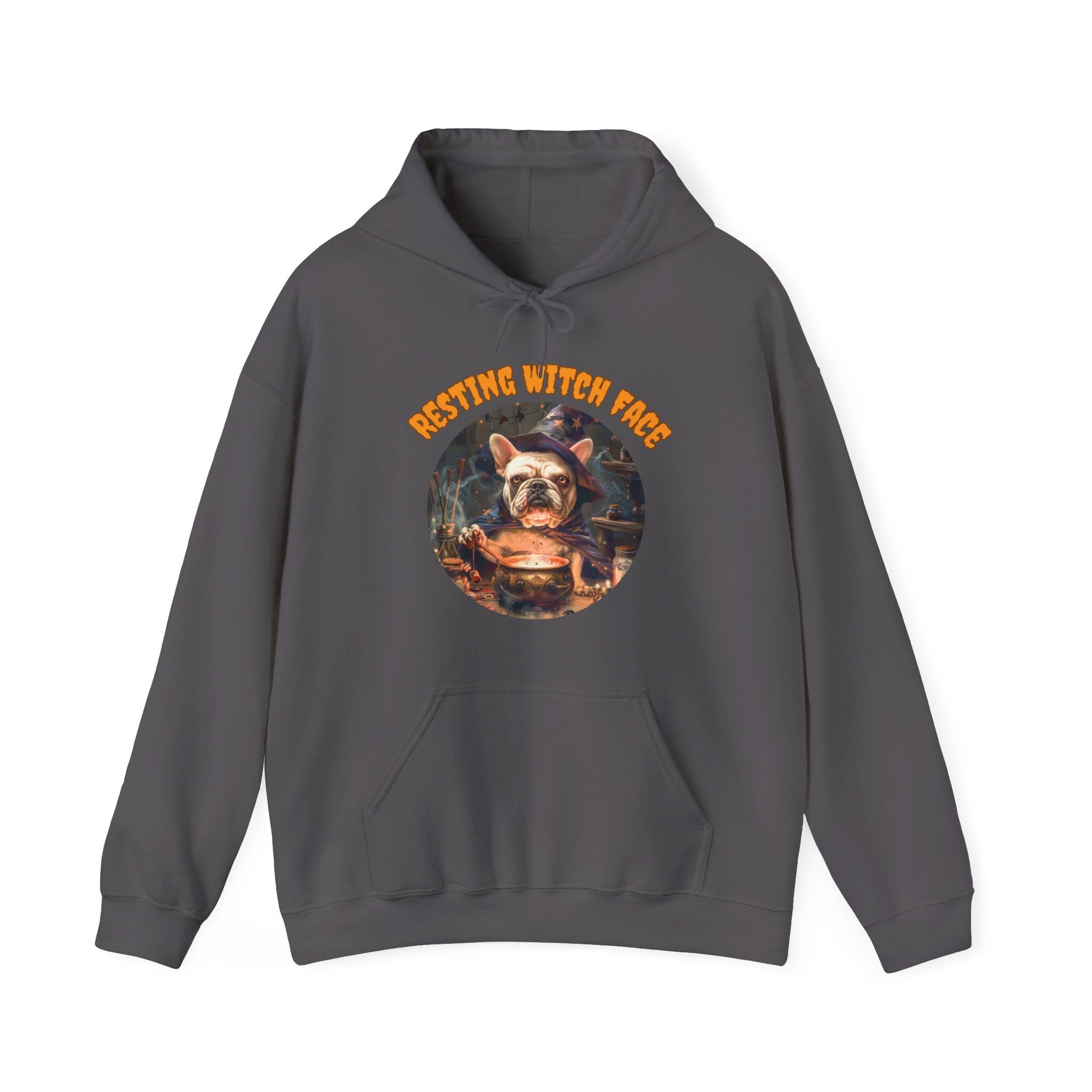 "Resting Witch Face" Halloween Bulldog Hoodie (White/French)