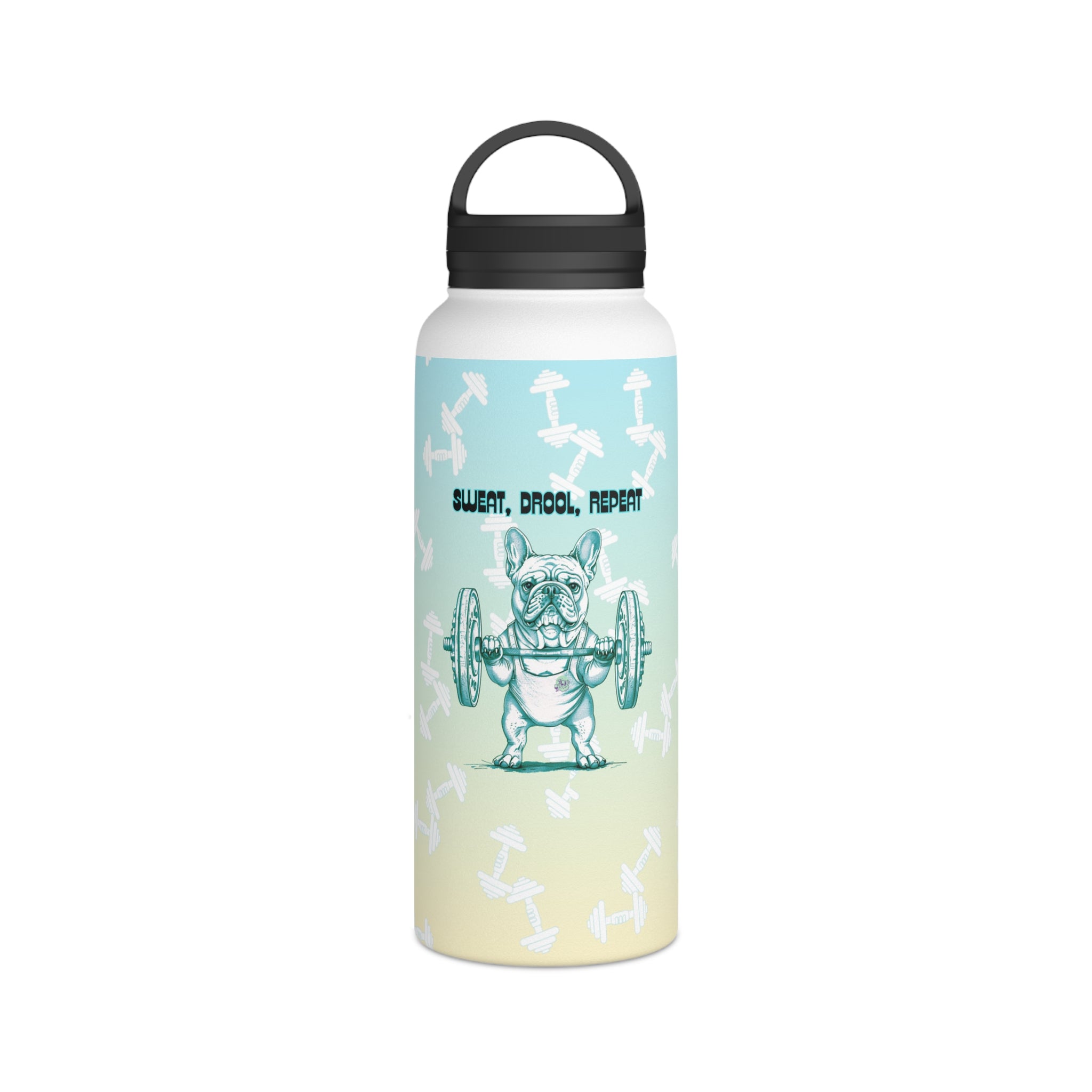 Tipsy Bully Ripped Bulldog Stainless Steel Water Bottle, Handle Lid (French/Green)