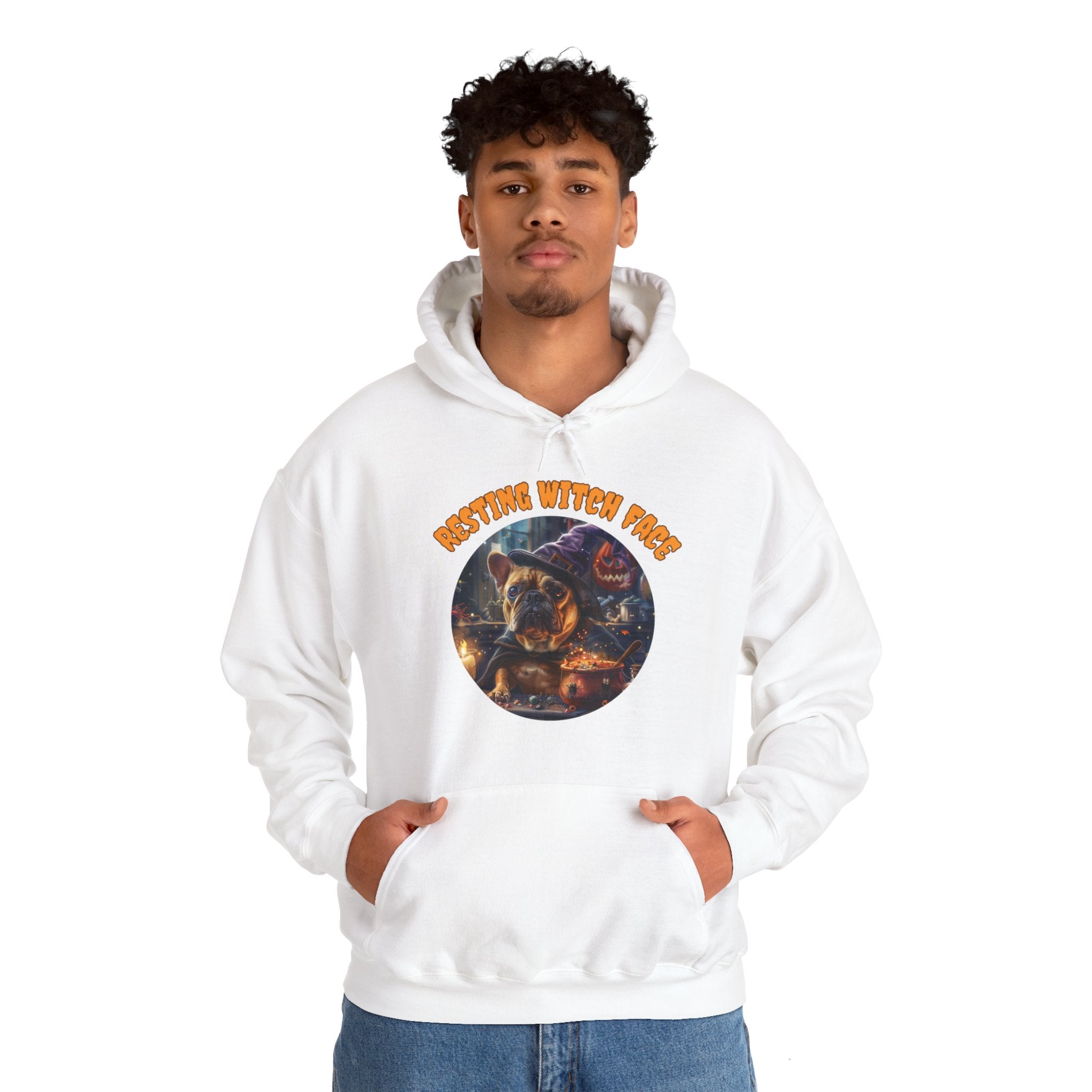 "Resting Witch Face" Halloween Bulldog Hoodie (Tan/French)