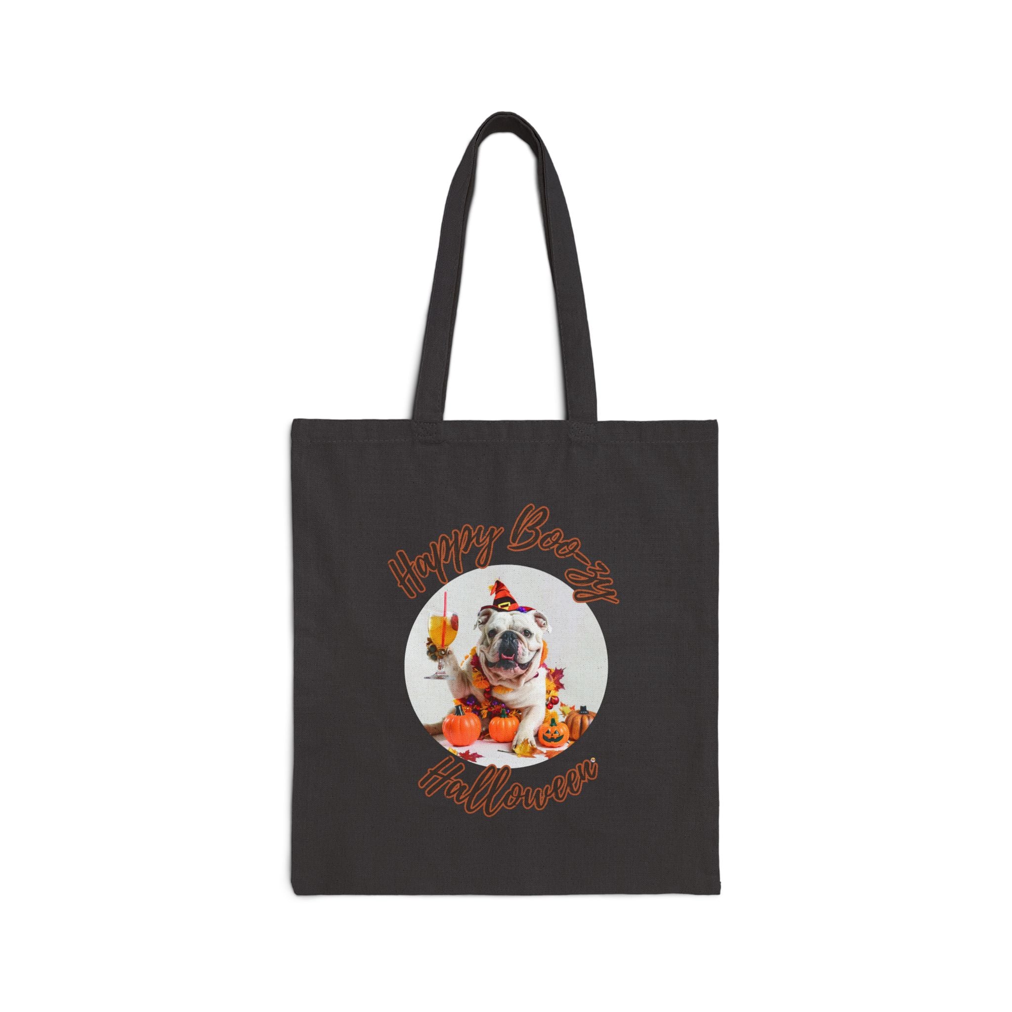 "Happy Boo-zy Halloween" Trick or Treat Canvas Tote Bag (White/English)