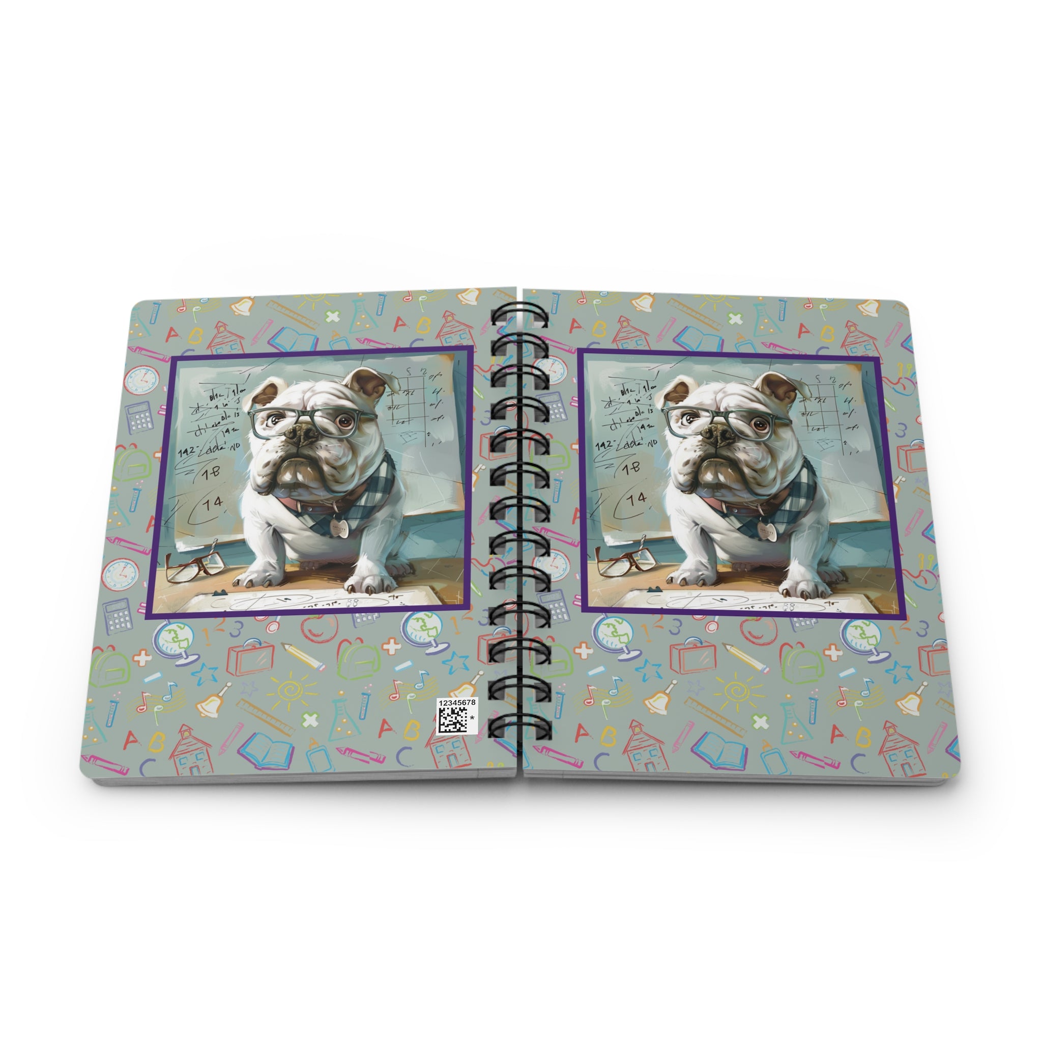 Smarty Paws Back-to-School Bulldog Spiral Notebook (White/English)