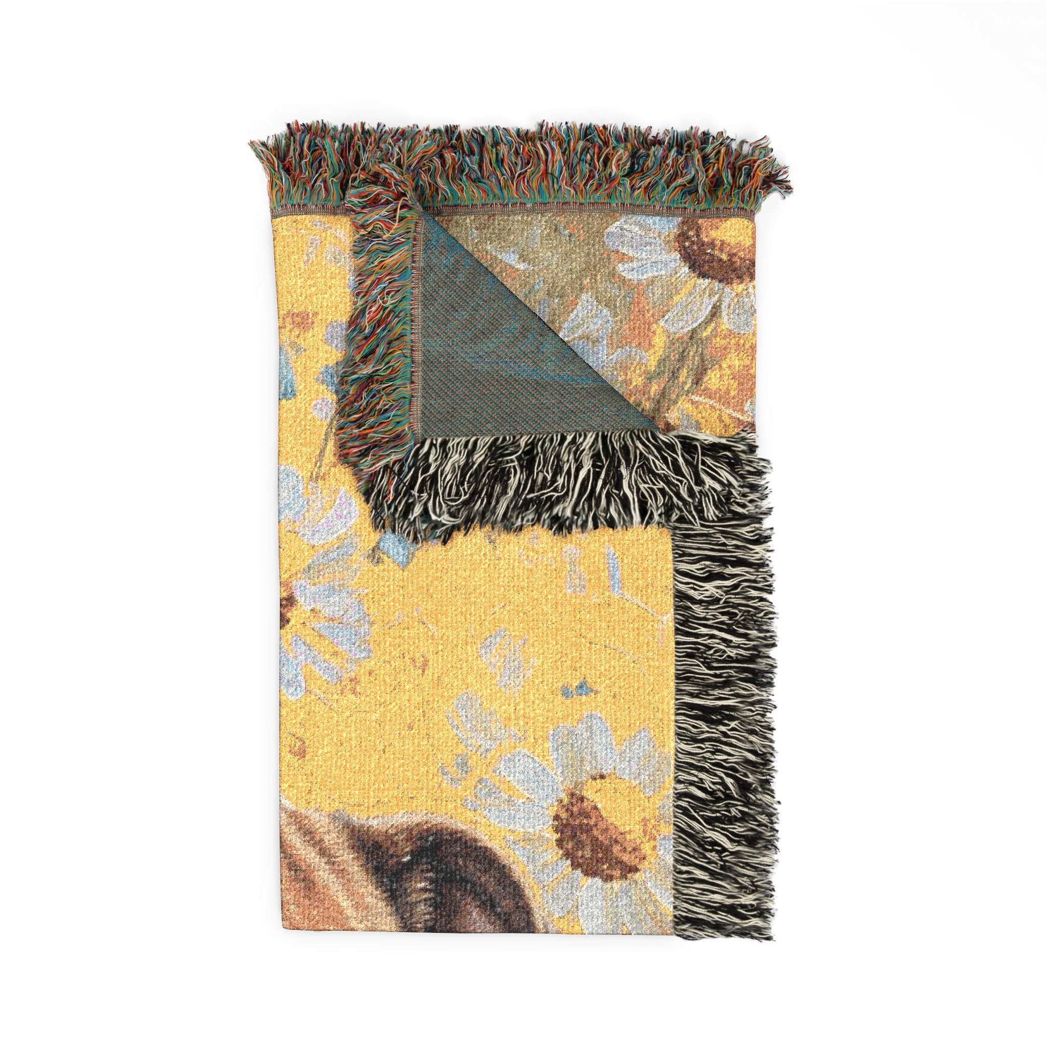 Woven Throw Blanket - English Bulldog & Daisies - 100% Cotton Tapestry with Fringed Edges
