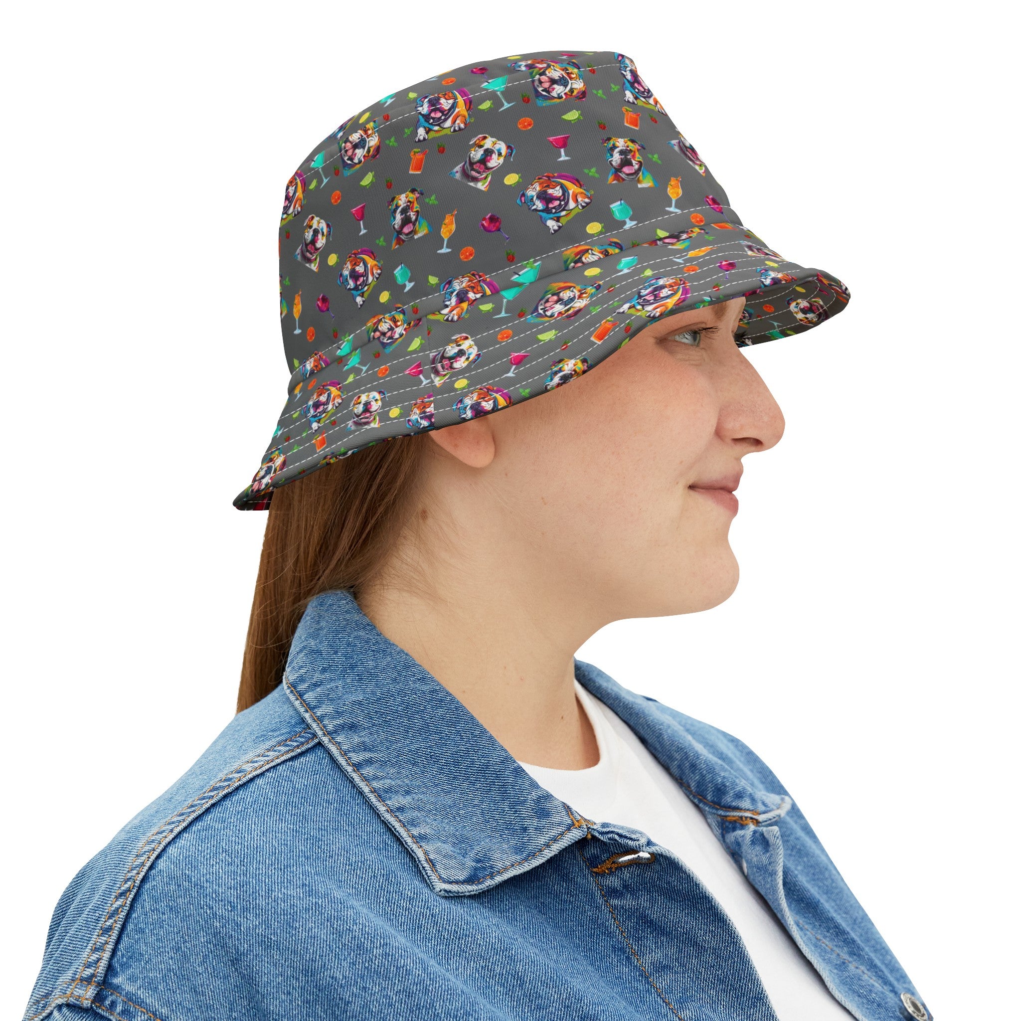 Tipsy Bully Unisex Summer Cocktail Bucket Hat (English/Grey)