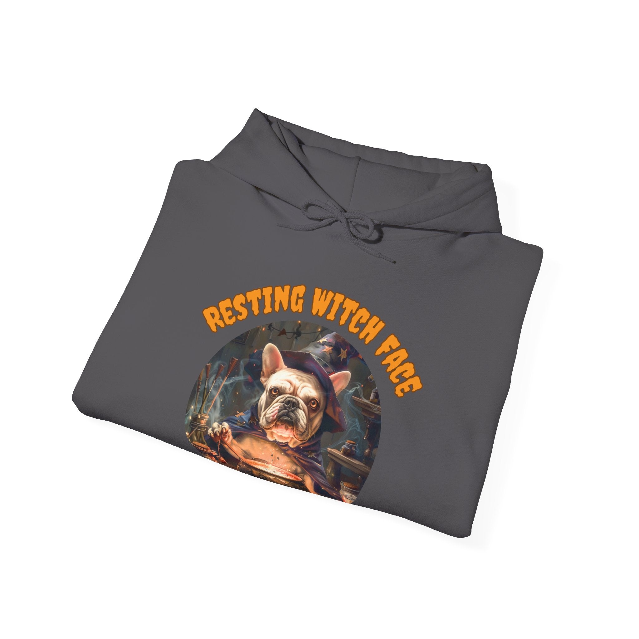 "Resting Witch Face" Halloween Bulldog Hoodie (White/French)