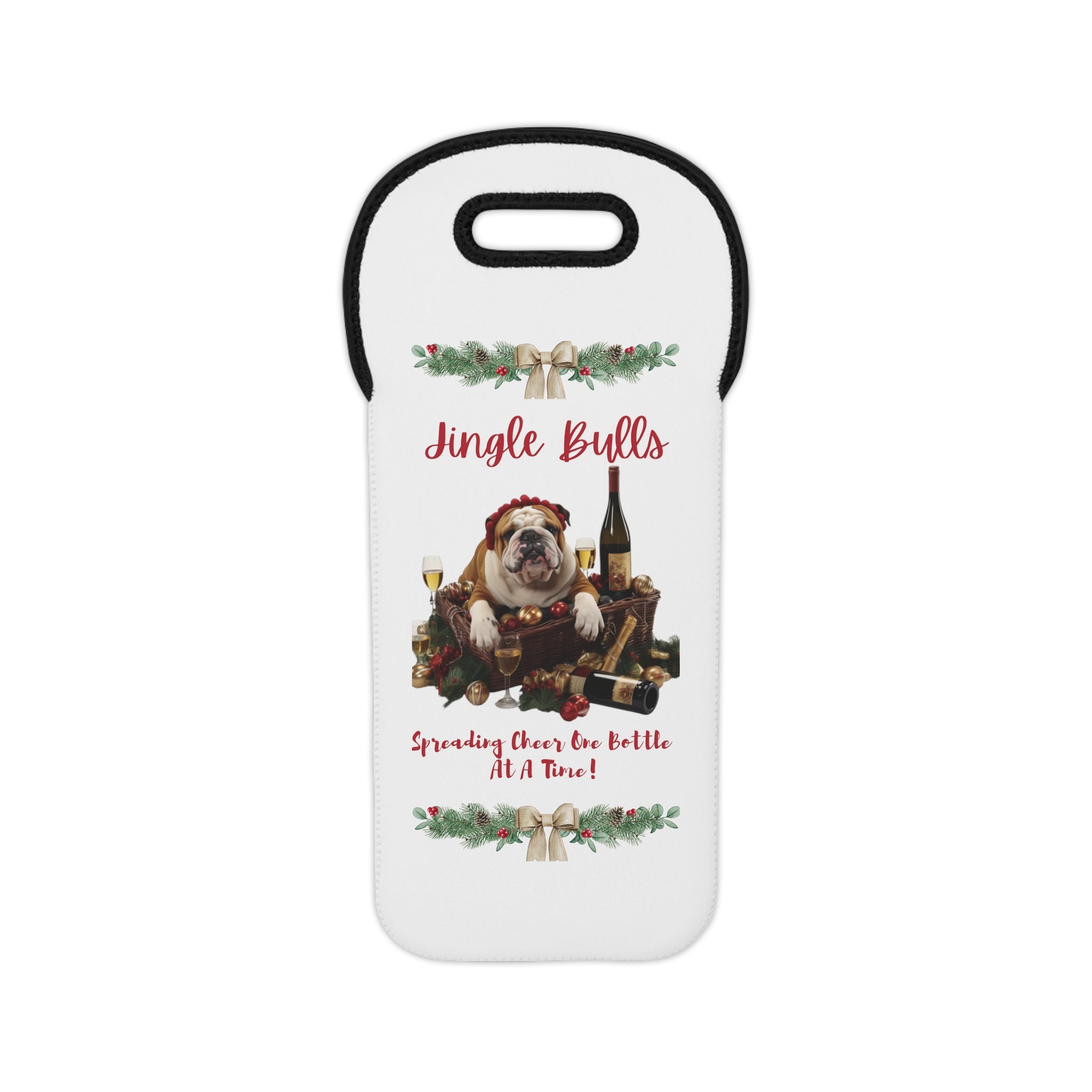 🎄🍷 Tipsy Bully's "Jingle Bulls - Spreading Cheer One Bottle At A Time" Wine Tote 🍷🎄 English Bulldog