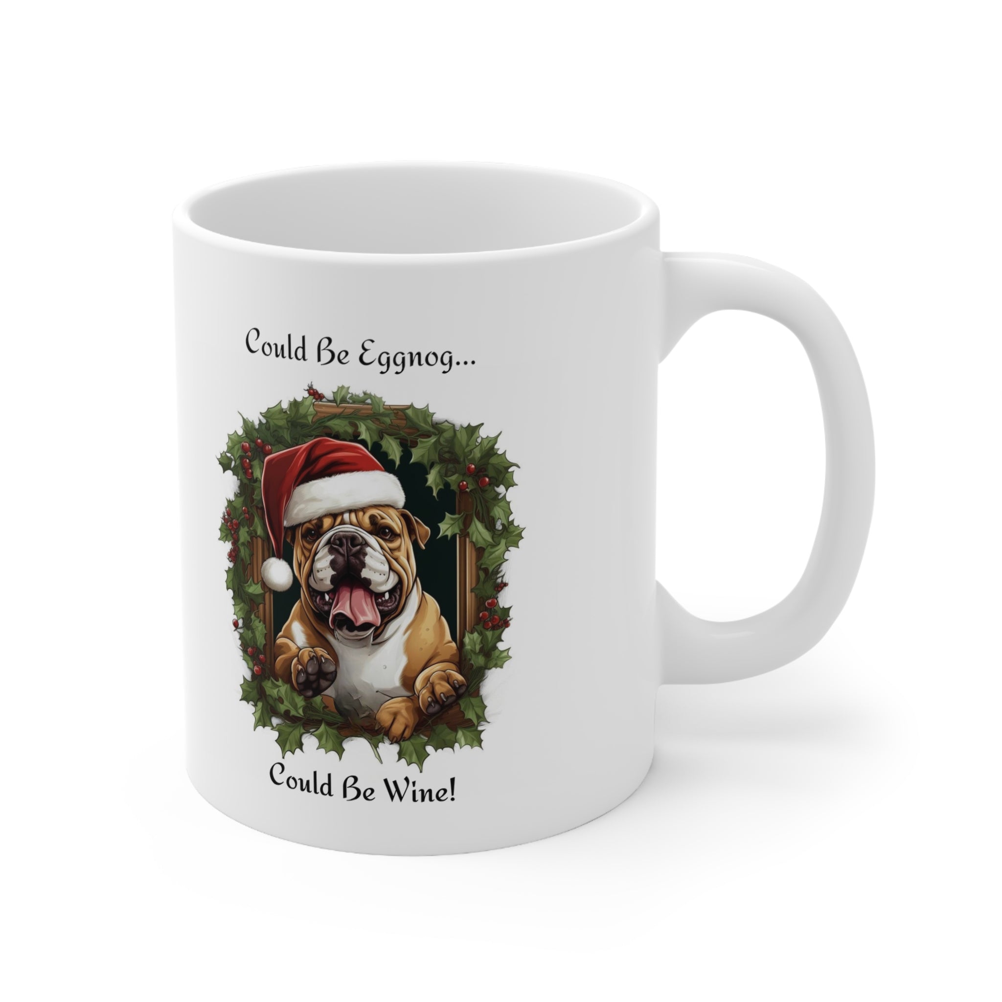 🎄🍷 Tipsy Bully's "Could Be Eggnog... Could Be Wine" Xmas Mugs-English Bulldog 🍷🎄