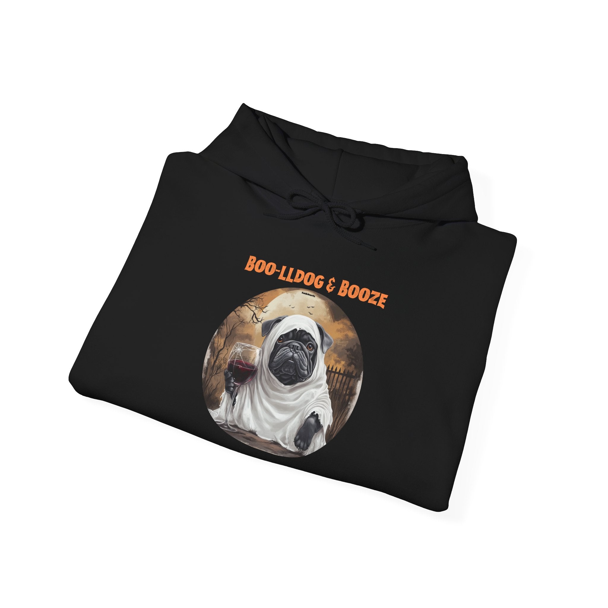 Boo-lldog & Booze Halloween Bulldog Hoodie (Black/English)