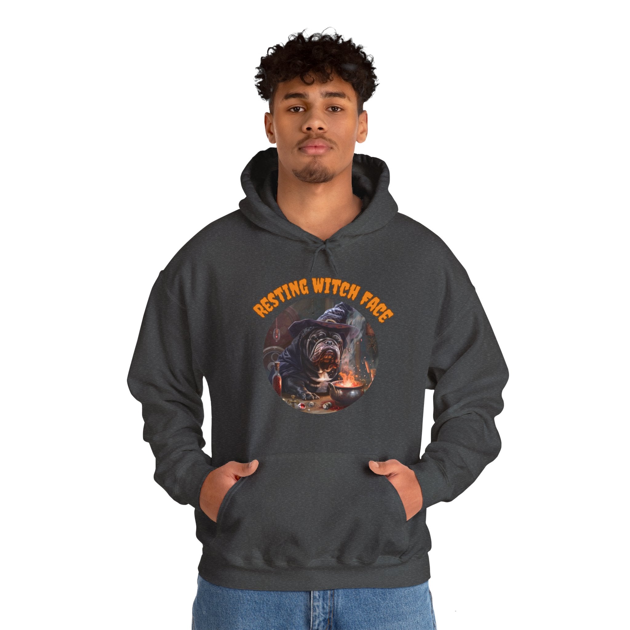 "Resting Witch Face" Halloween Bulldog Hoodie (Black/English)