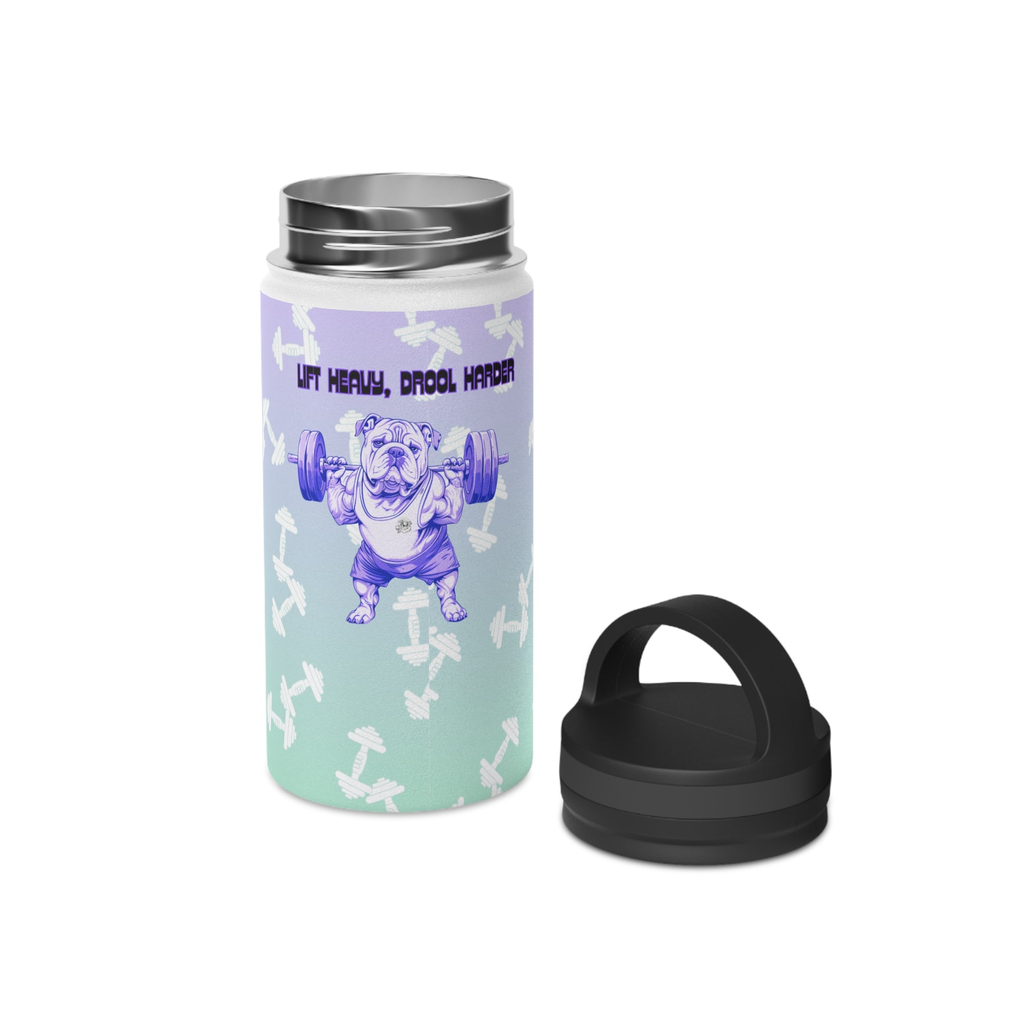 Tipsy Bully Ripped Bulldog Stainless Steel Water Bottle, Handle Lid (English/Purple)