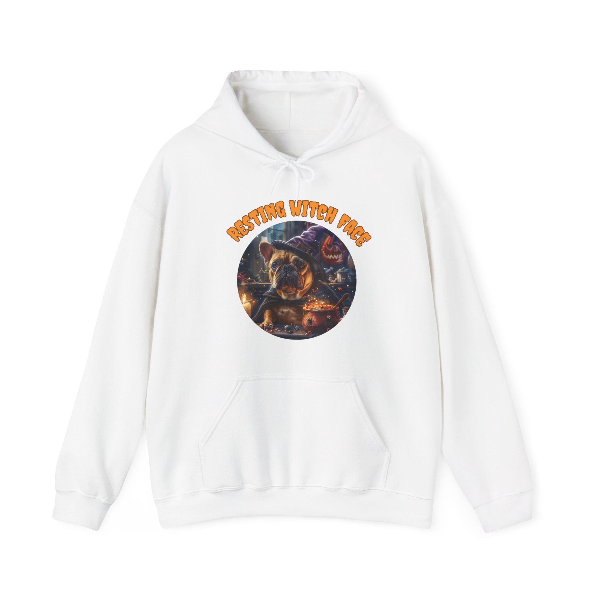 "Resting Witch Face" Halloween Bulldog Hoodie (Tan/French)