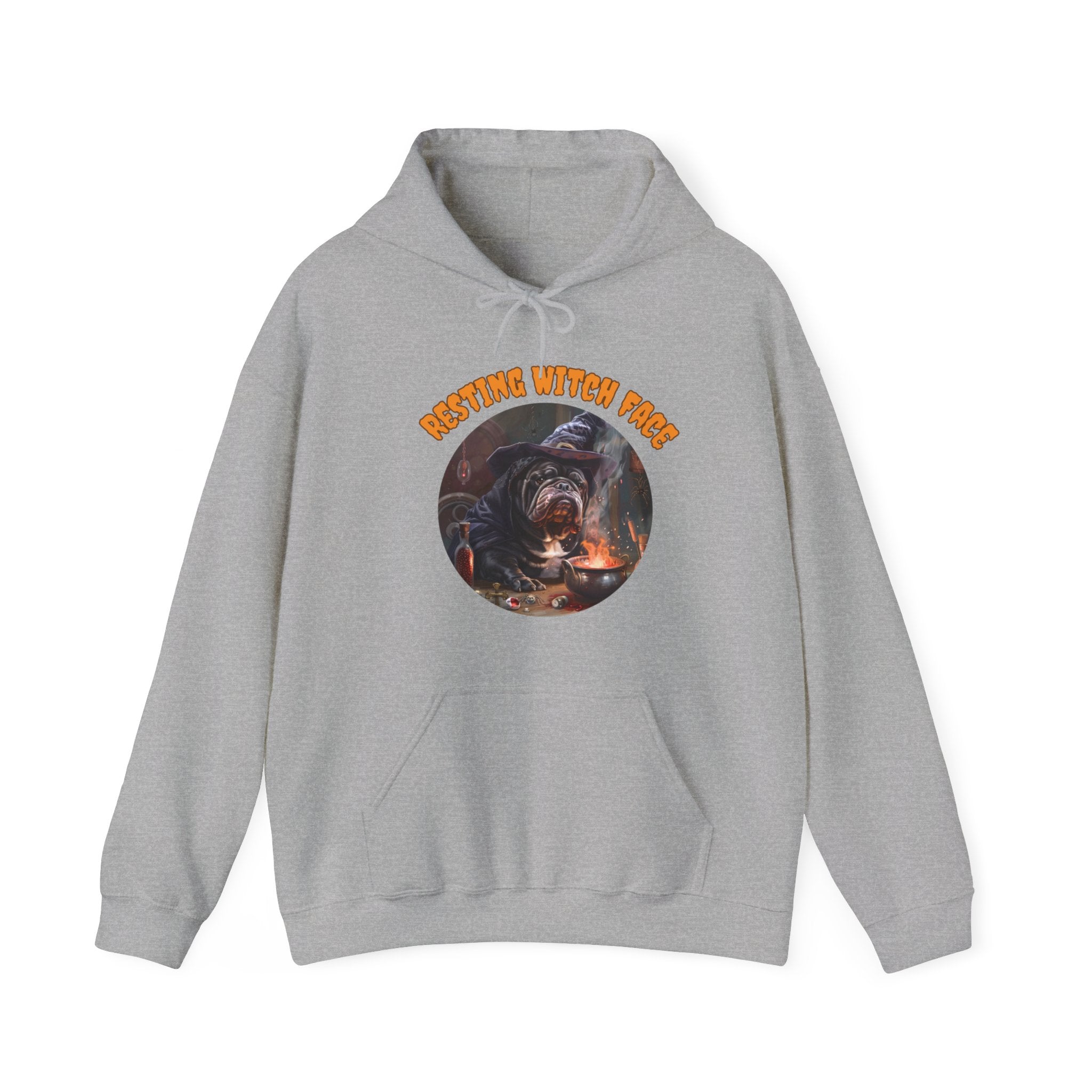 "Resting Witch Face" Halloween Bulldog Hoodie (Black/English)