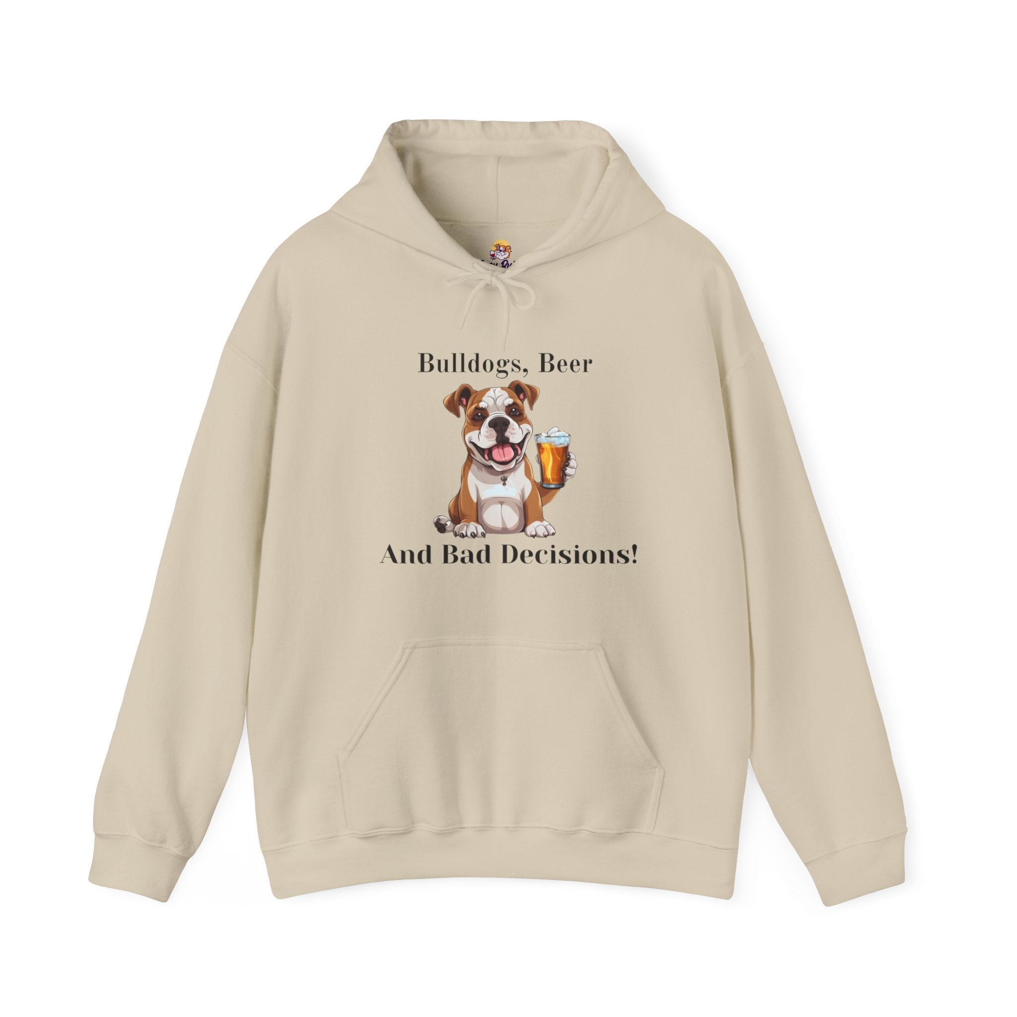 Bulldogs, Beer, and Bad Decisions" Hoodie - Your Go-To Gear for Mischievous Times! (American/White)