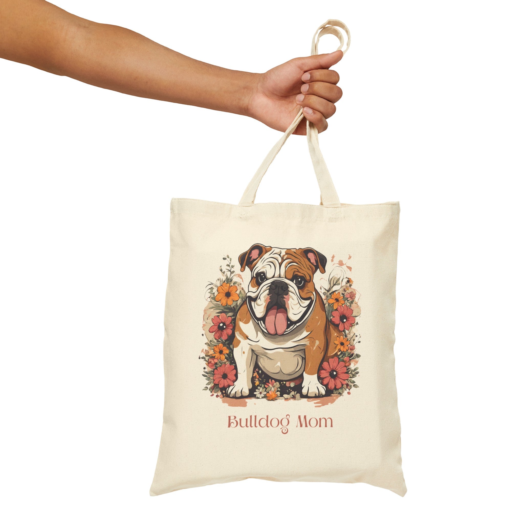 "Bulldog Mom" Canvas Tote (English/Brown)