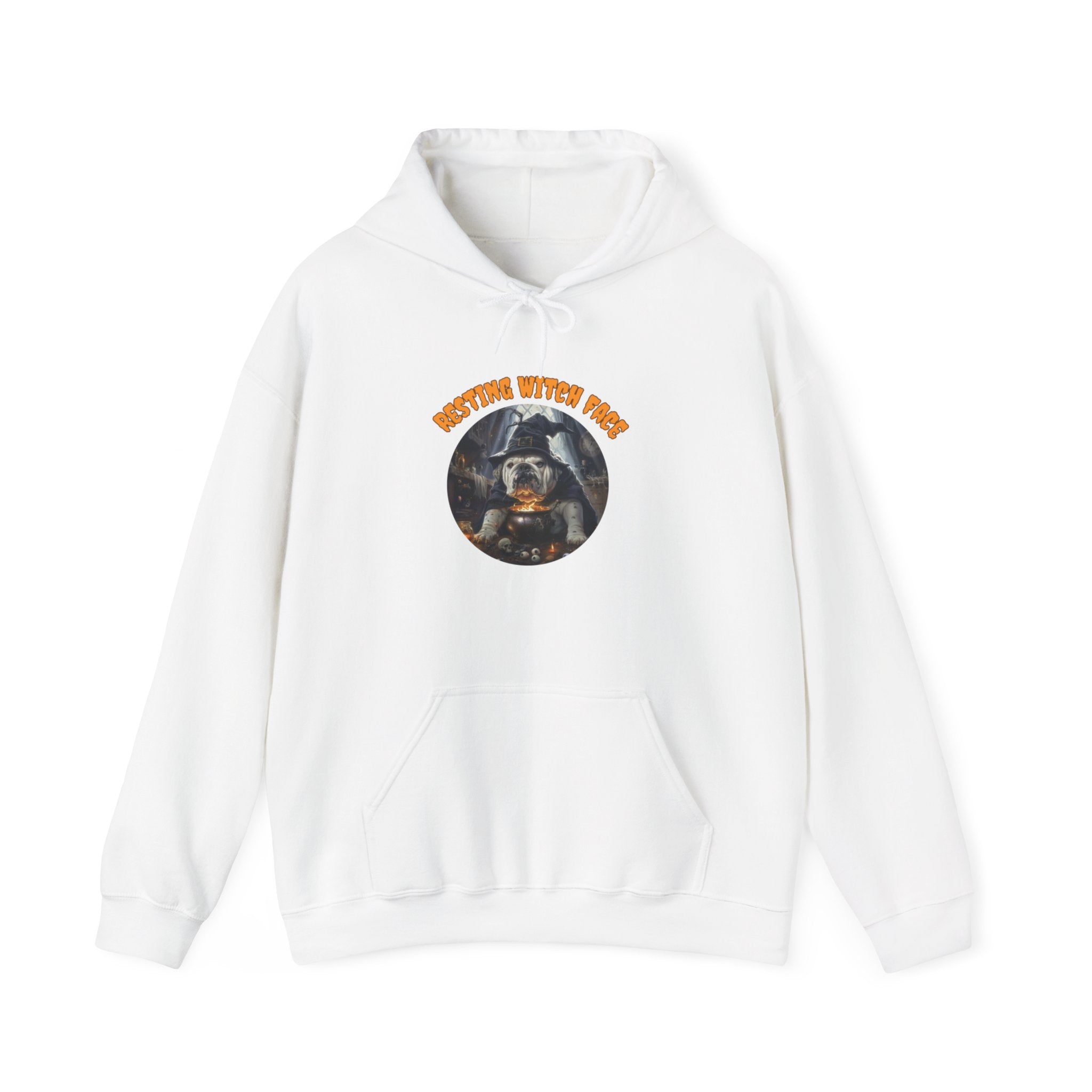 "Resting Witch Face" Halloween Bulldog Hoodie (White/English)