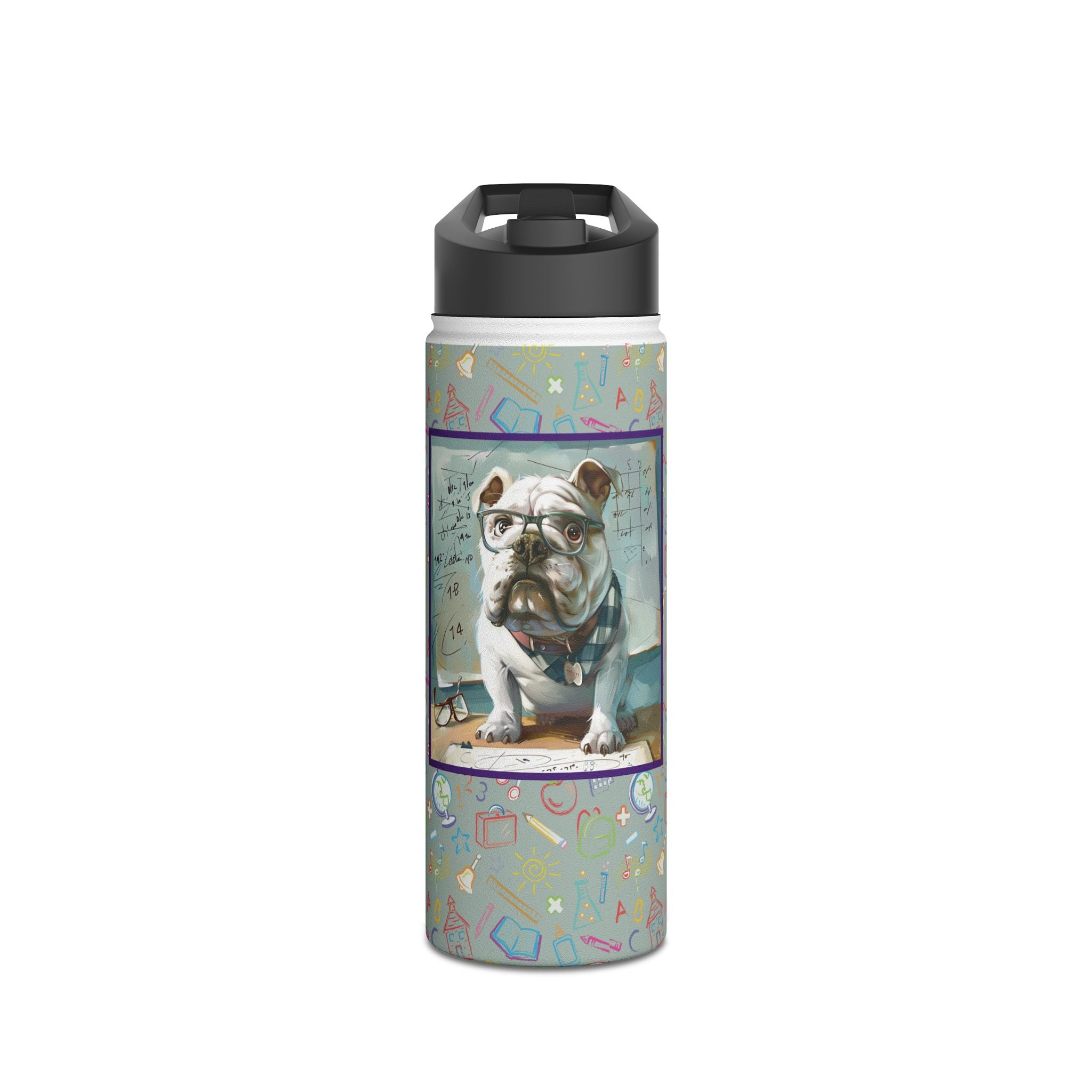 Smarty Paws Back-to-School Bulldog Water Bottle (White/English)