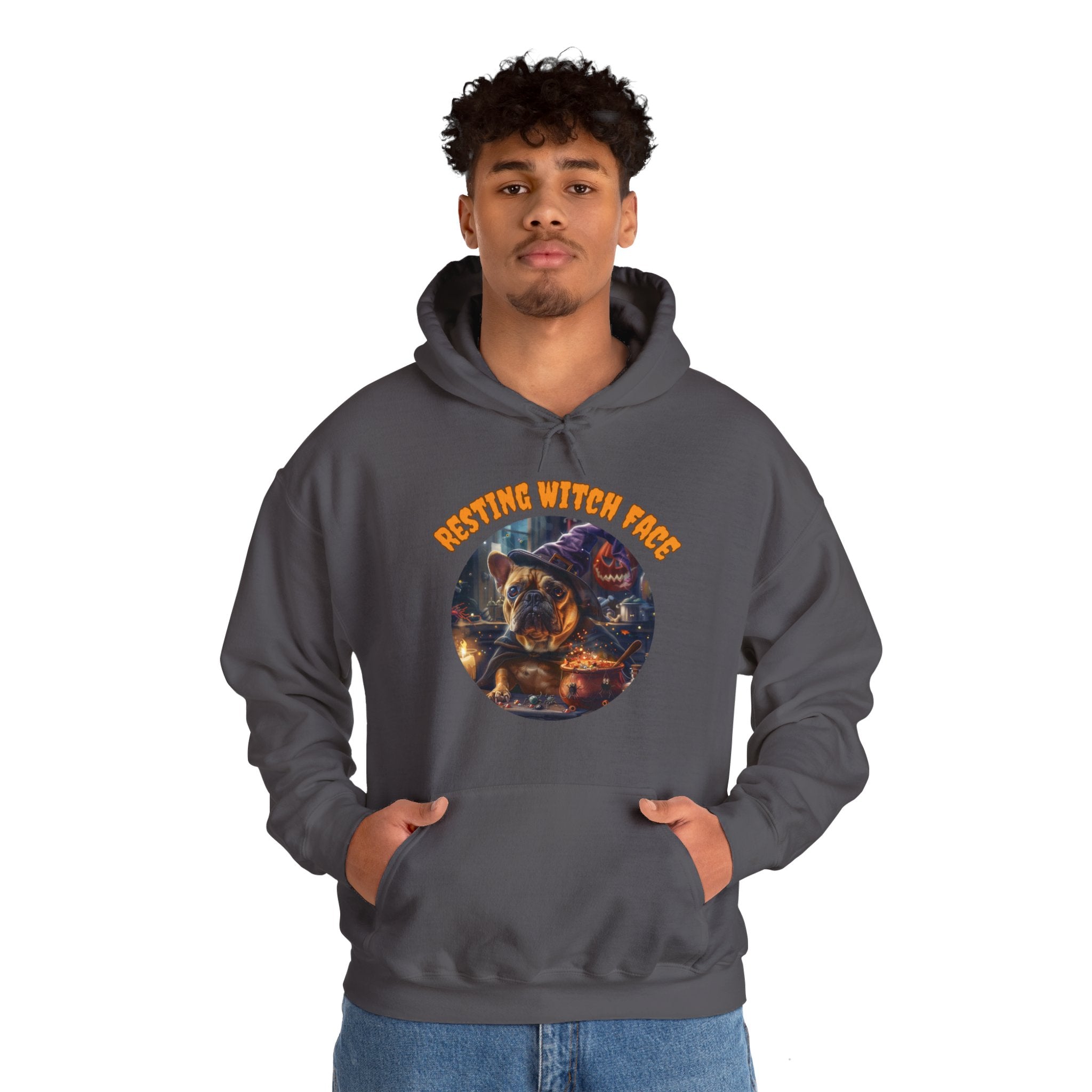 "Resting Witch Face" Halloween Bulldog Hoodie (Tan/French)