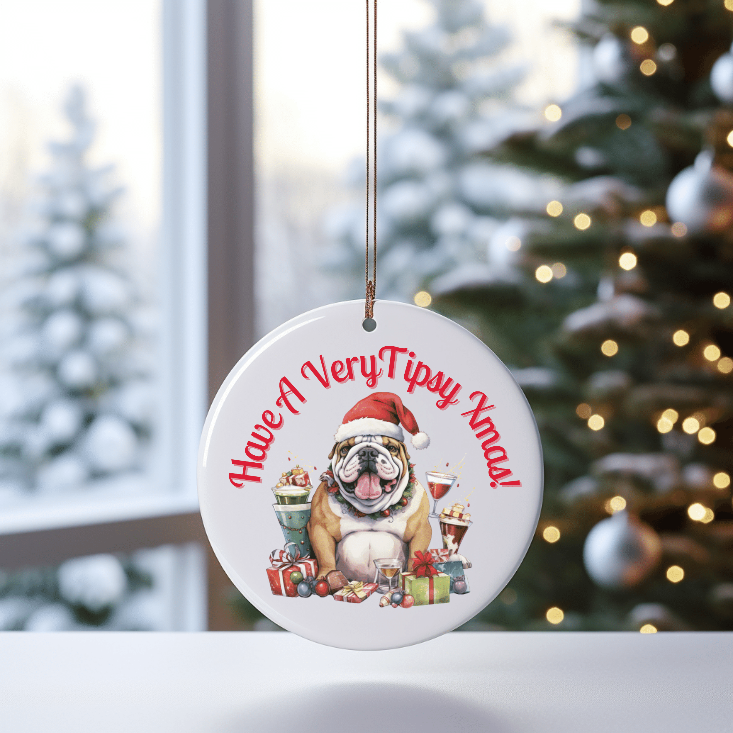 "Have a Very Tipsy Xmas!" Christmas Ornament - English Bulldog