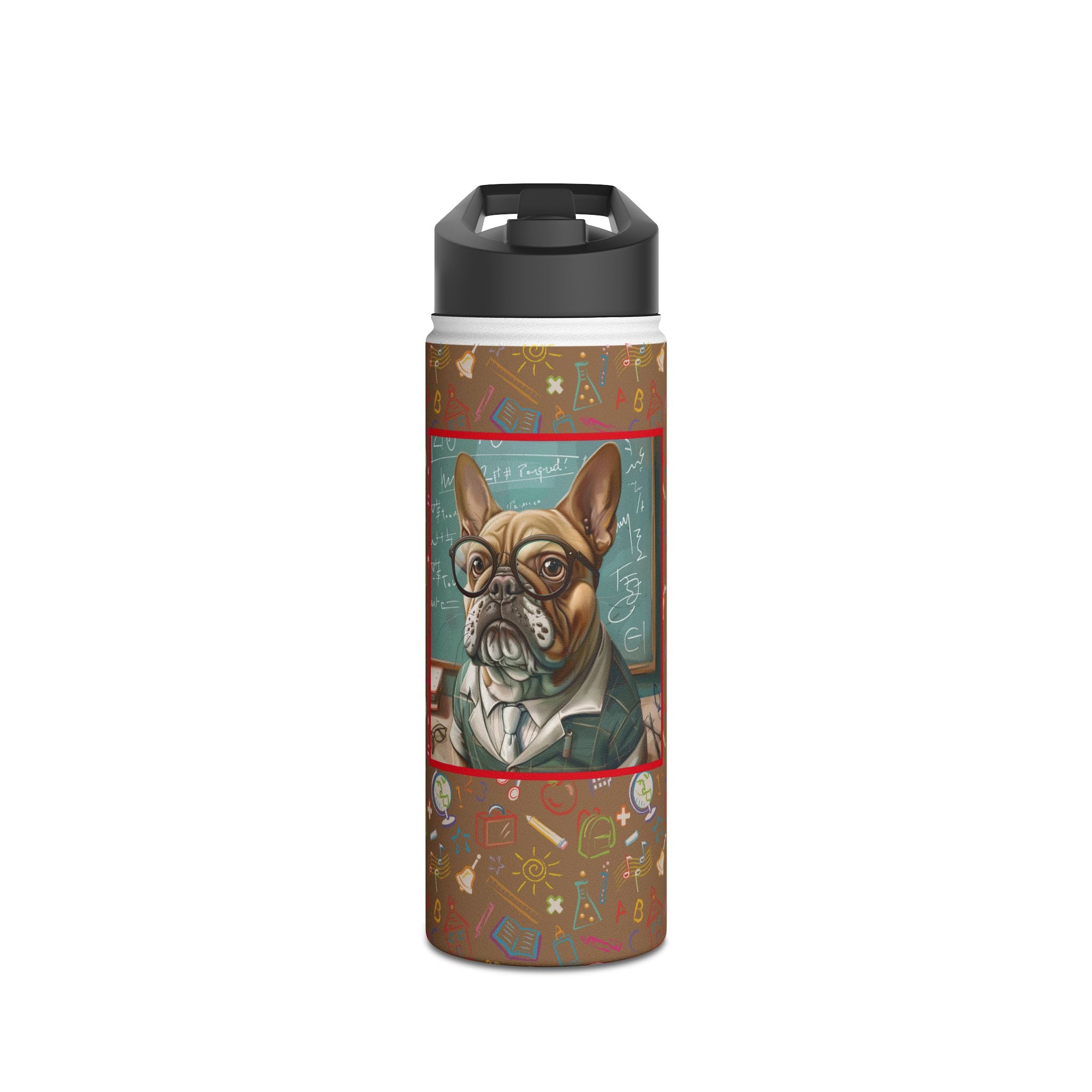 Smarty Paws Back-to-School Bulldog Water Bottle (Tan/French)