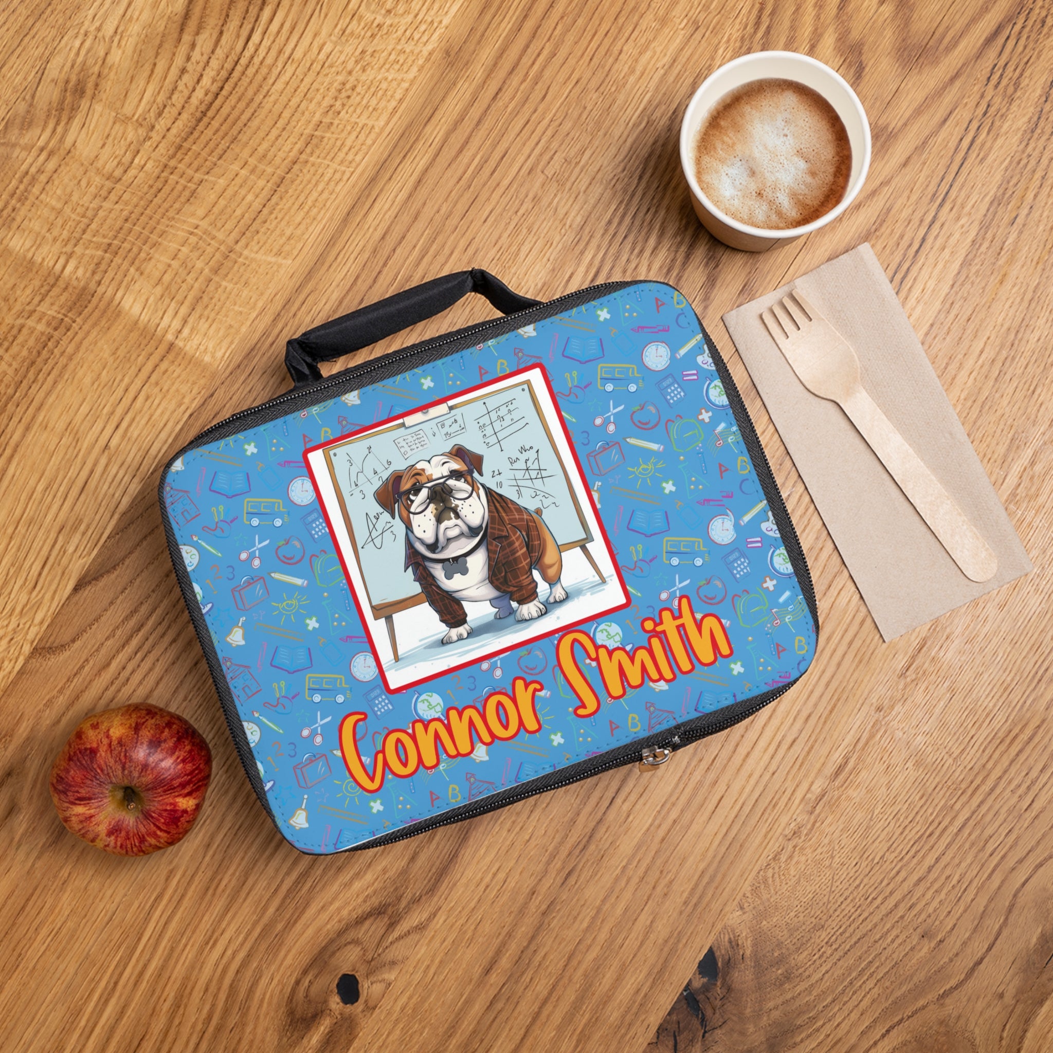 Smarty Paws Back-to-School Bulldog Lunch Bag (Tan/English)