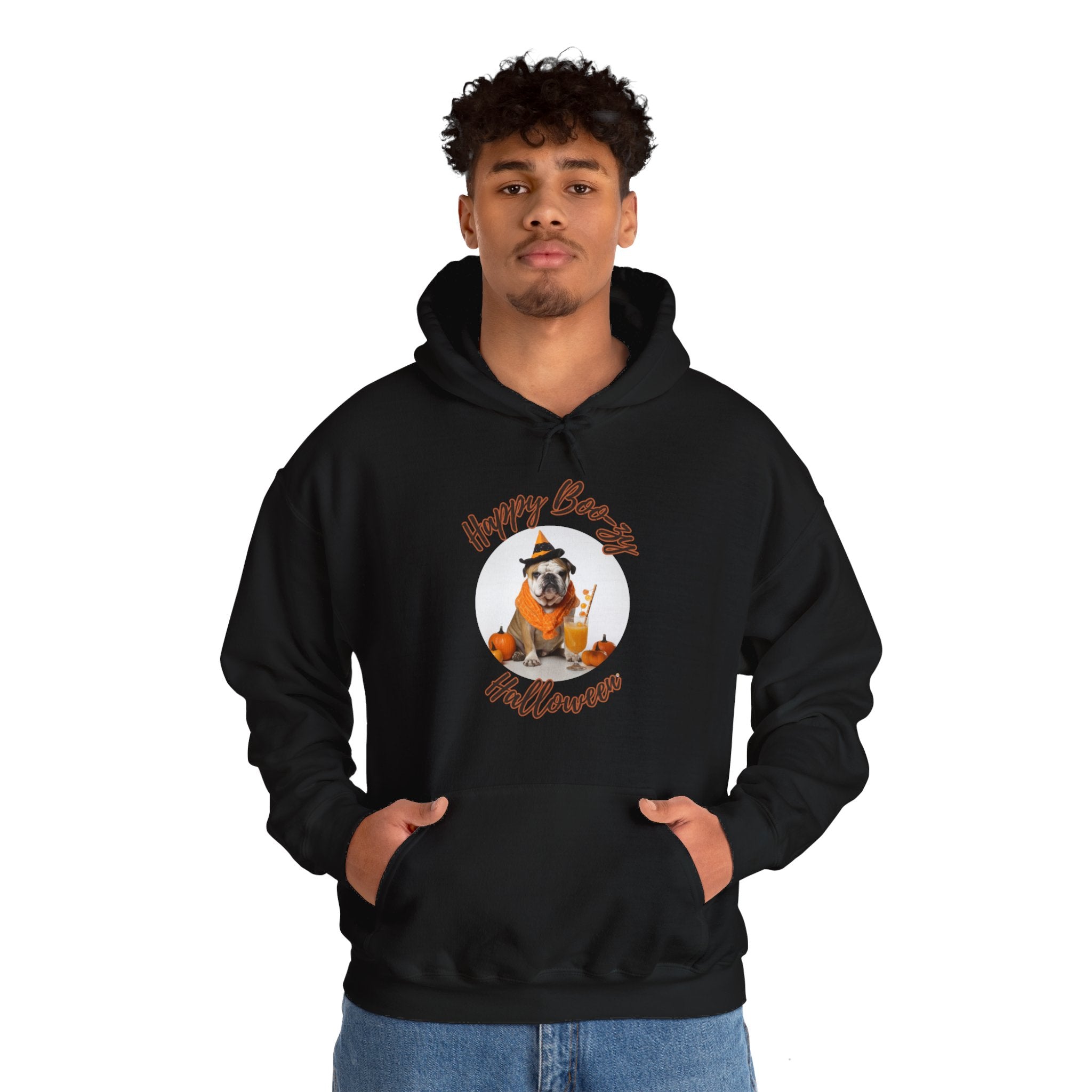 "Happy Boo-zy Haloween" Halloween Bulldog Hoodie (Tan/English)