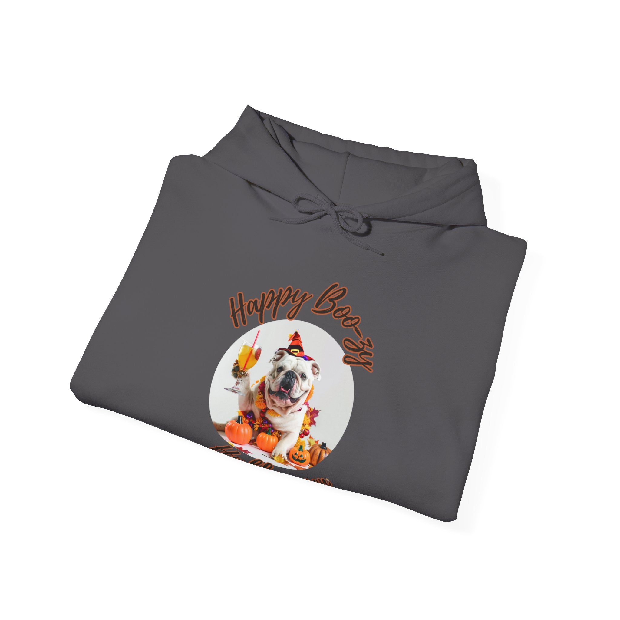 "Happy Boo-zy Halloween" Halloween Bulldog Hoodie (White/English)