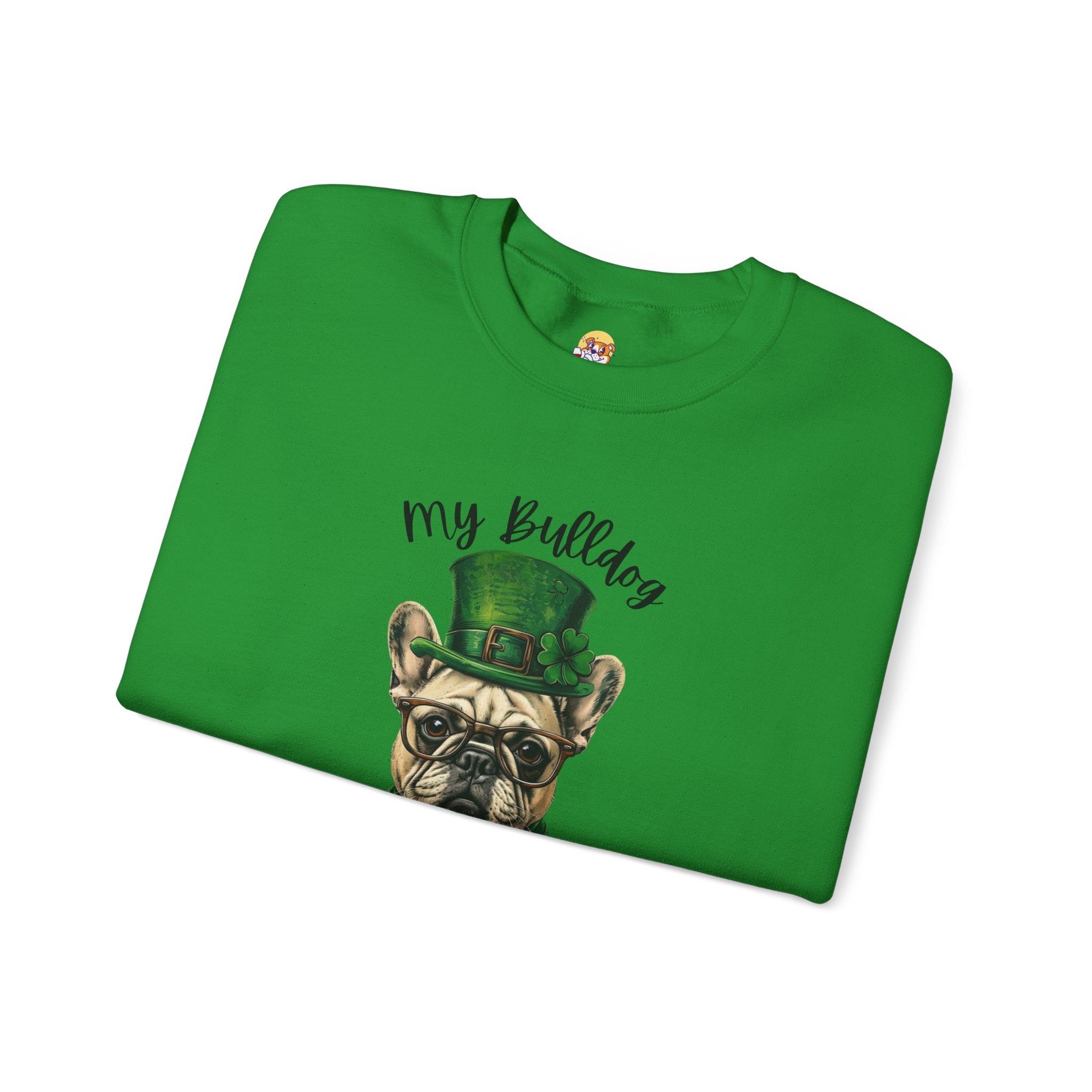 Tipsy Bully St. Patrick's Day Sweatshirt: "My Bulldog is My Lucky Charm (French)