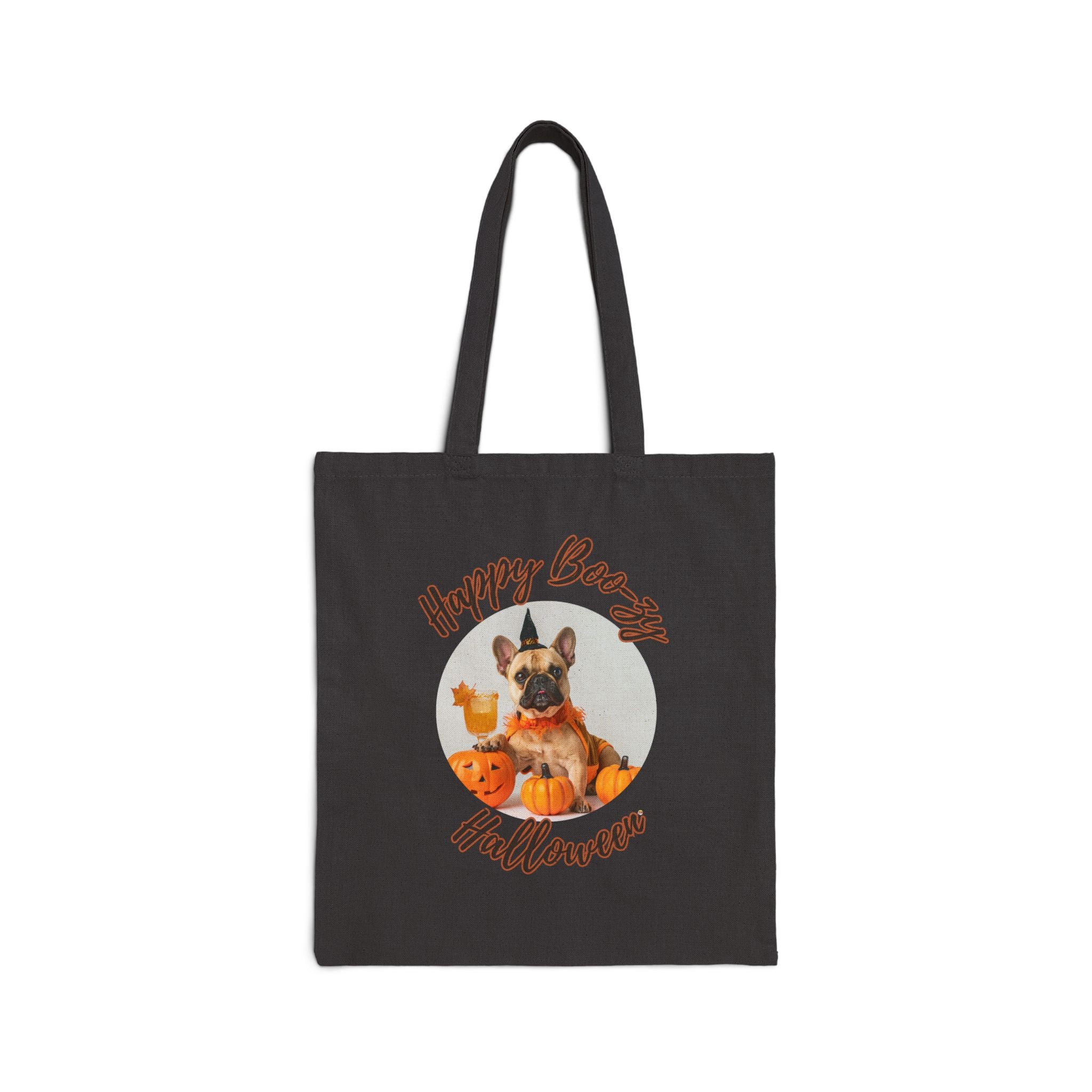 "Happy Boo-zy Halloween" Trick or Treat Canvas Tote Bag (Tan/French)