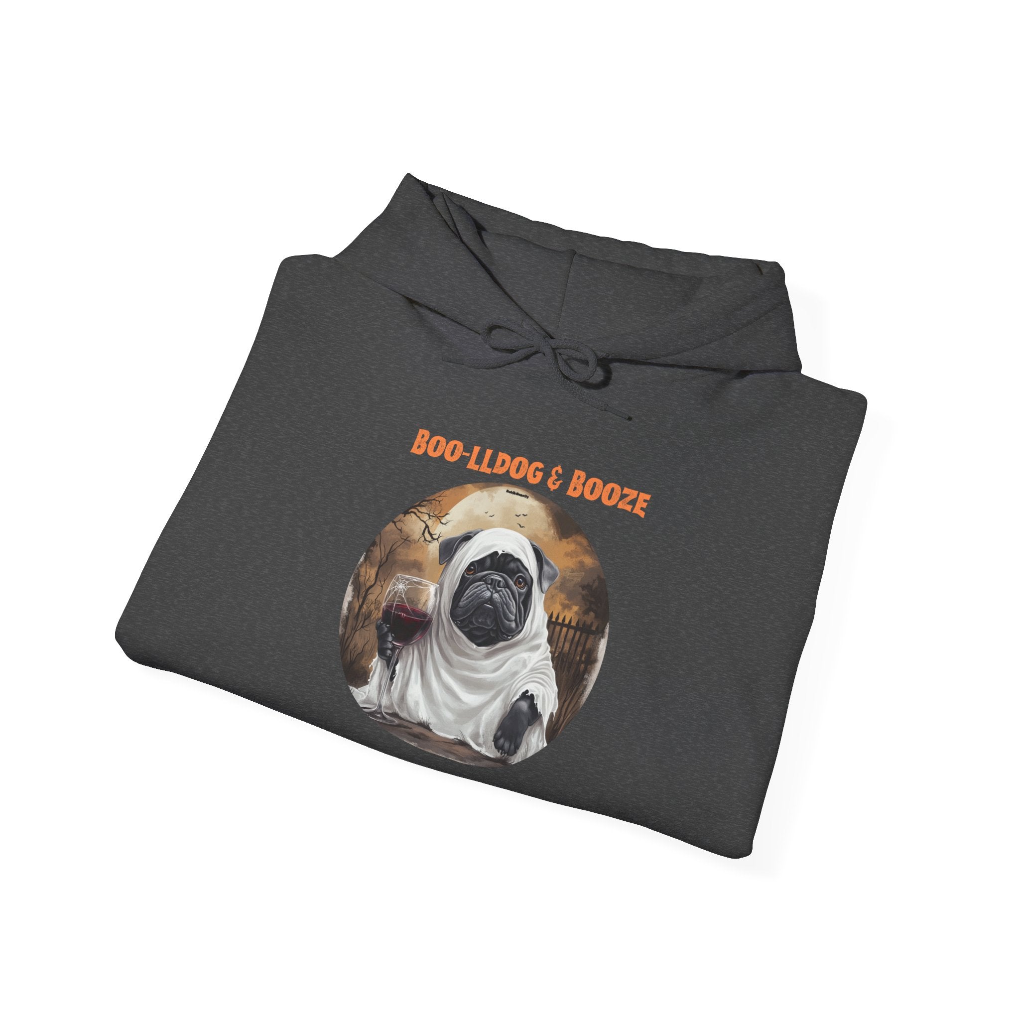 Boo-lldog & Booze Halloween Bulldog Hoodie (Black/English)