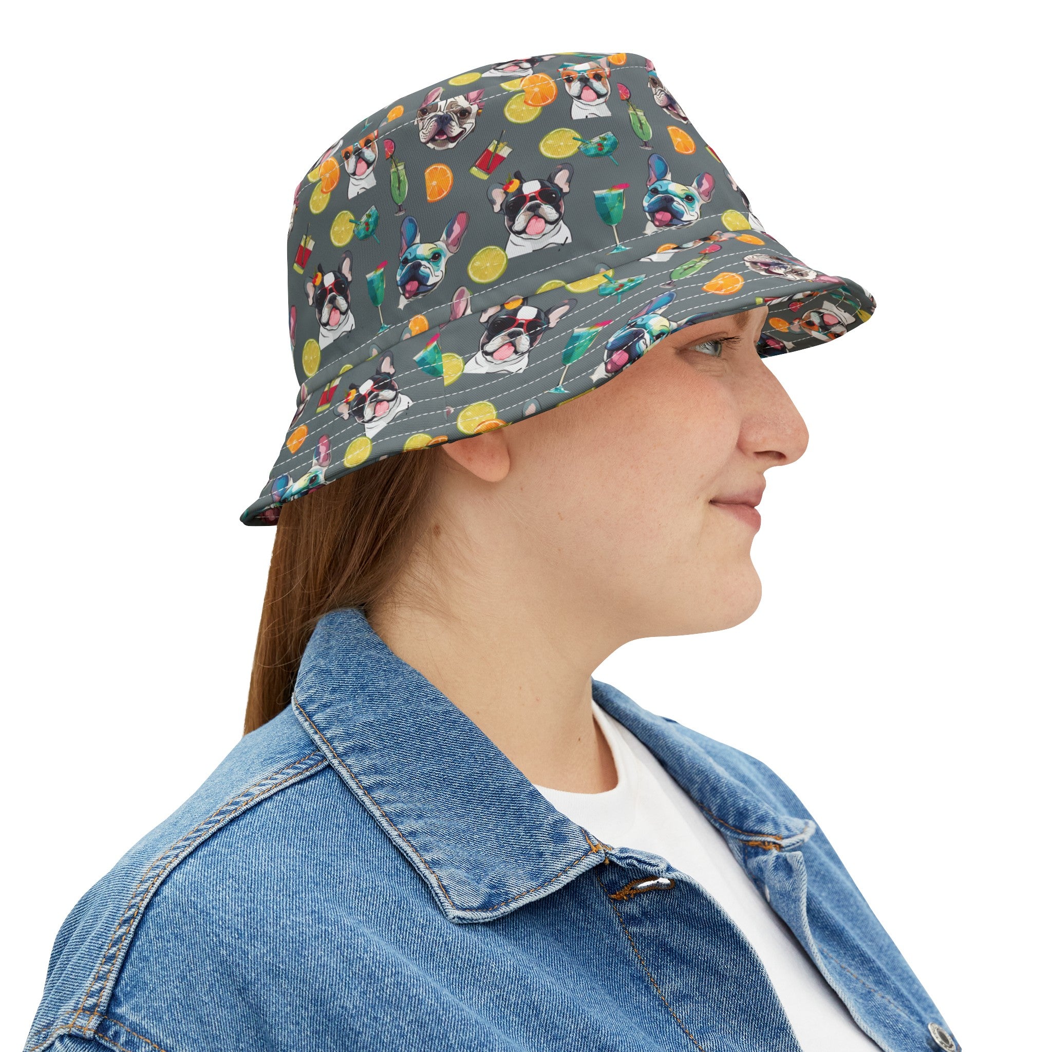 Tipsy Bully Unisex Summer Cocktail Bucket Hat (French/Grey)