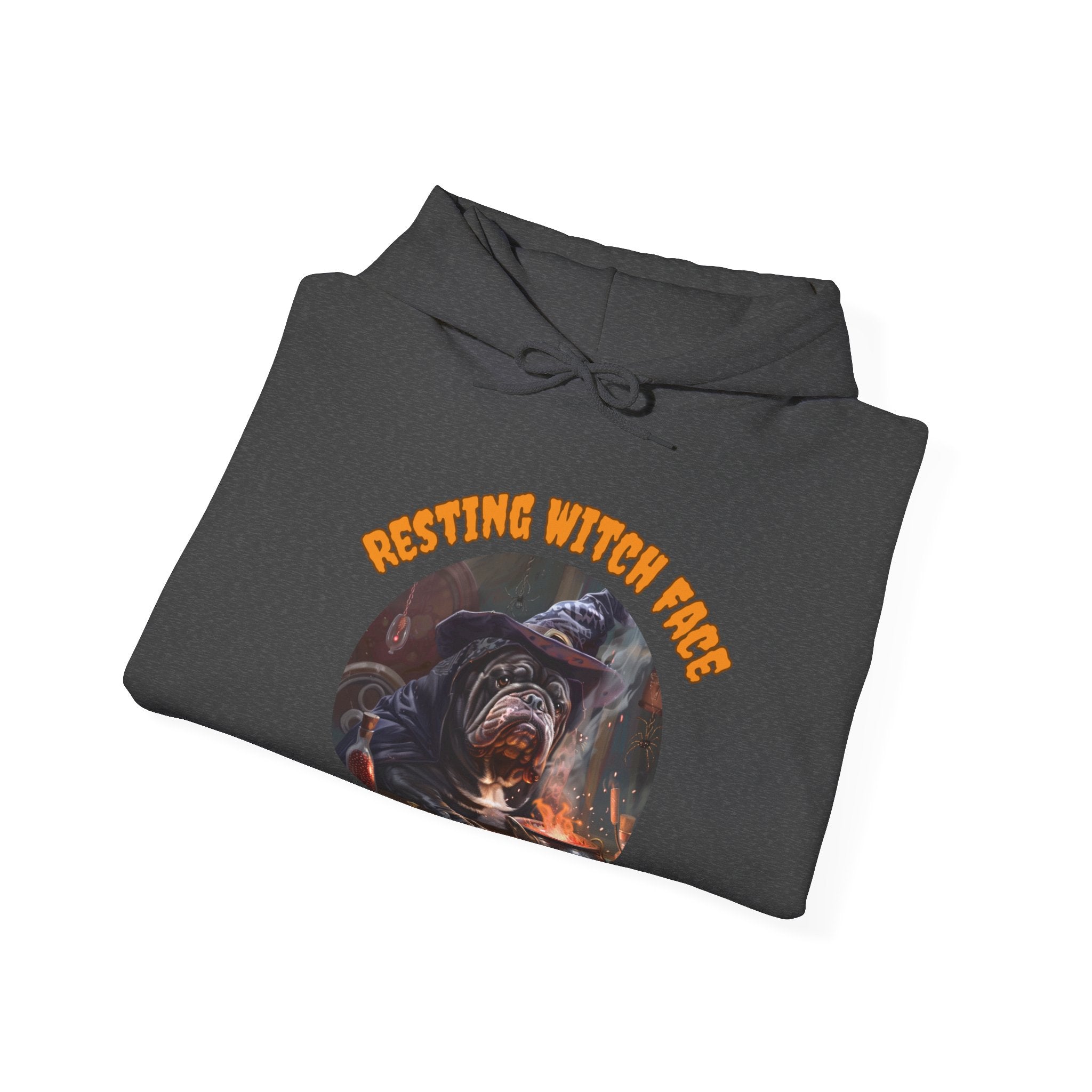 "Resting Witch Face" Halloween Bulldog Hoodie (Black/English)