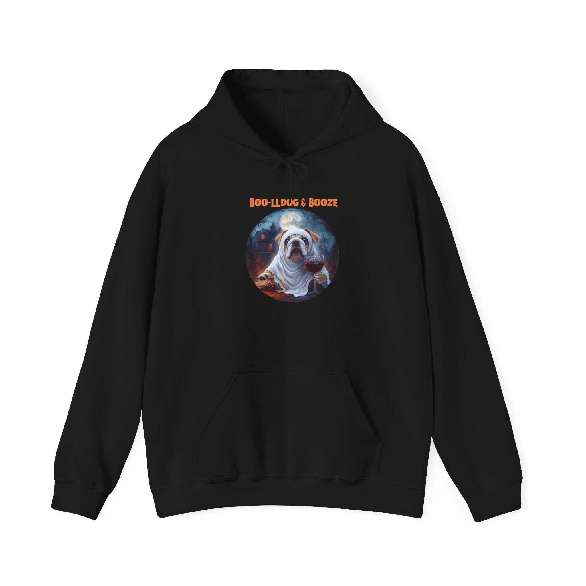 Boo-lldog & Booze Halloween Bulldog Hoodie (White/English)