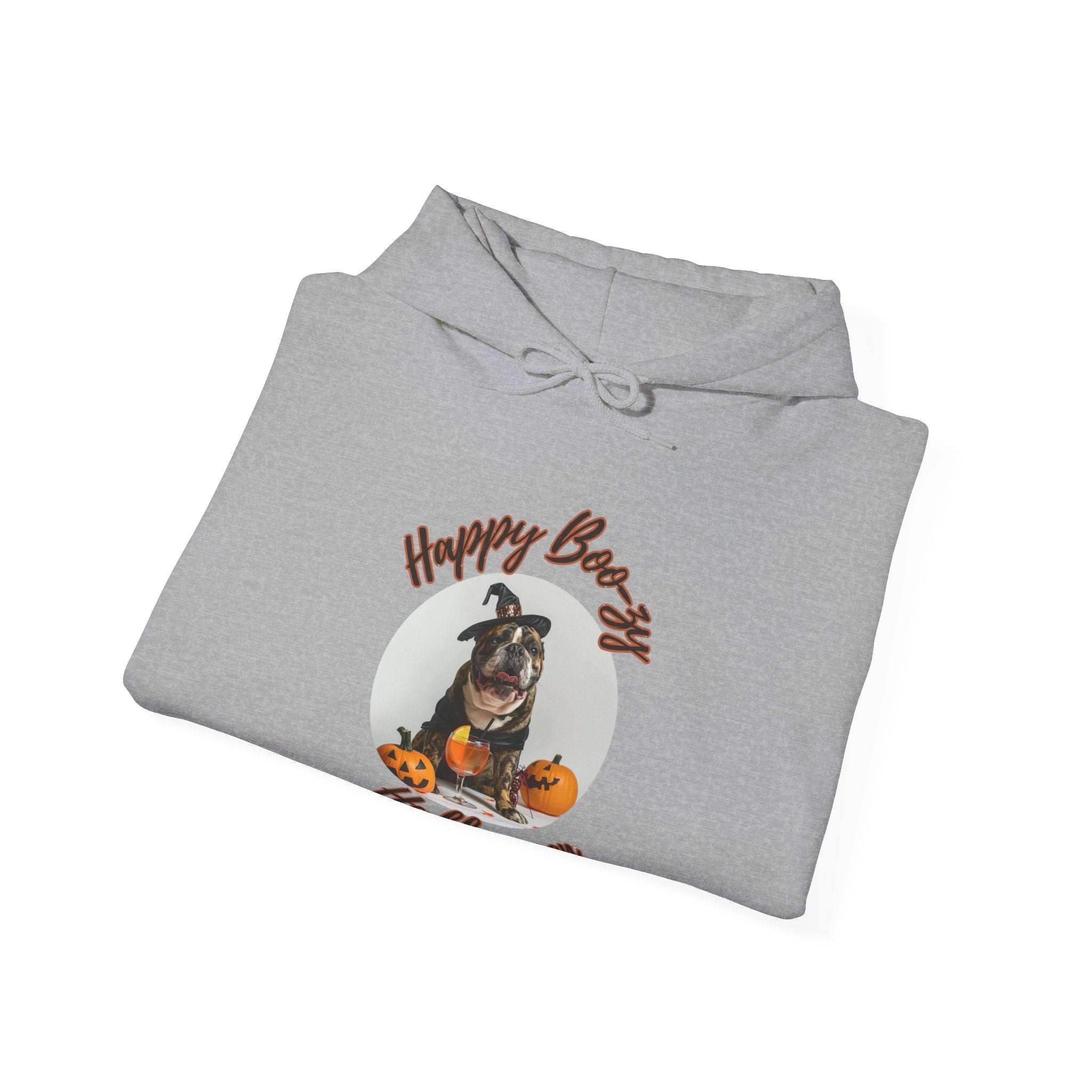 "Happy Boo-zy Halloween" Halloween Bulldog Hoodie (Black/French)