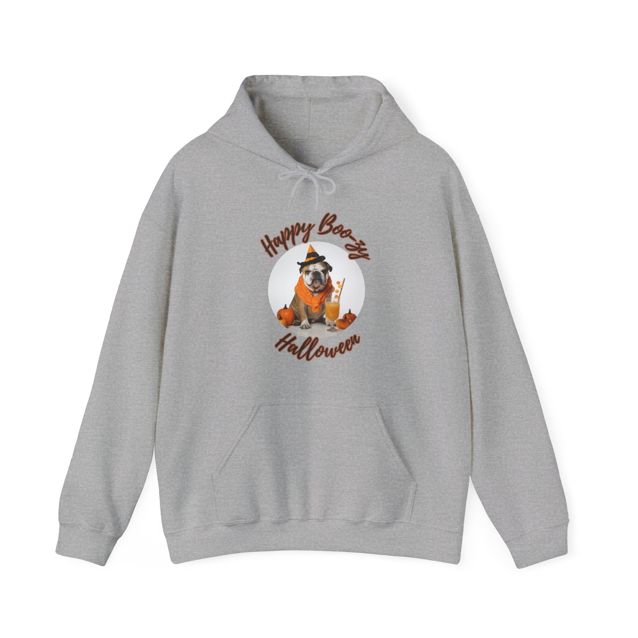 "Happy Boo-zy Haloween" Halloween Bulldog Hoodie (Tan/English)