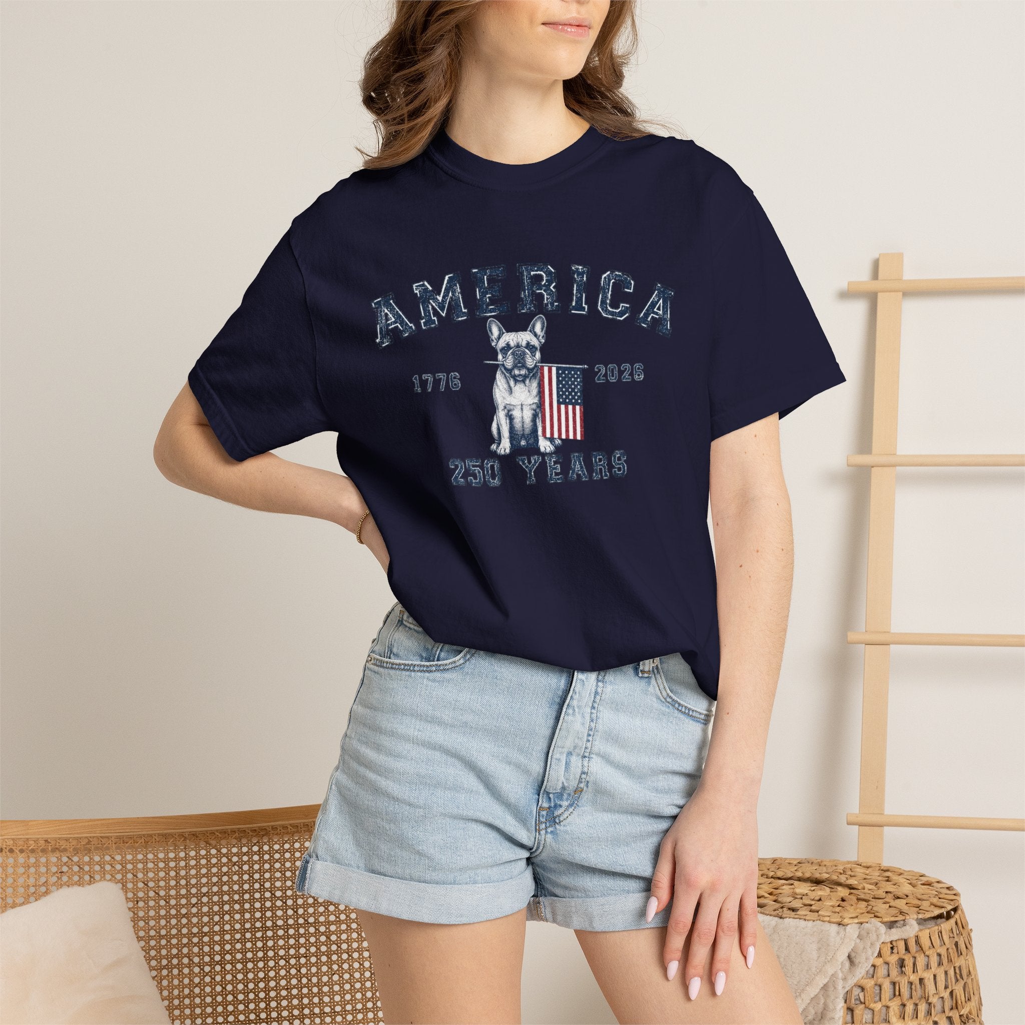 America 250 Years Bulldog T-Shirt | Patriotic Garment-Dyed Tee (French)