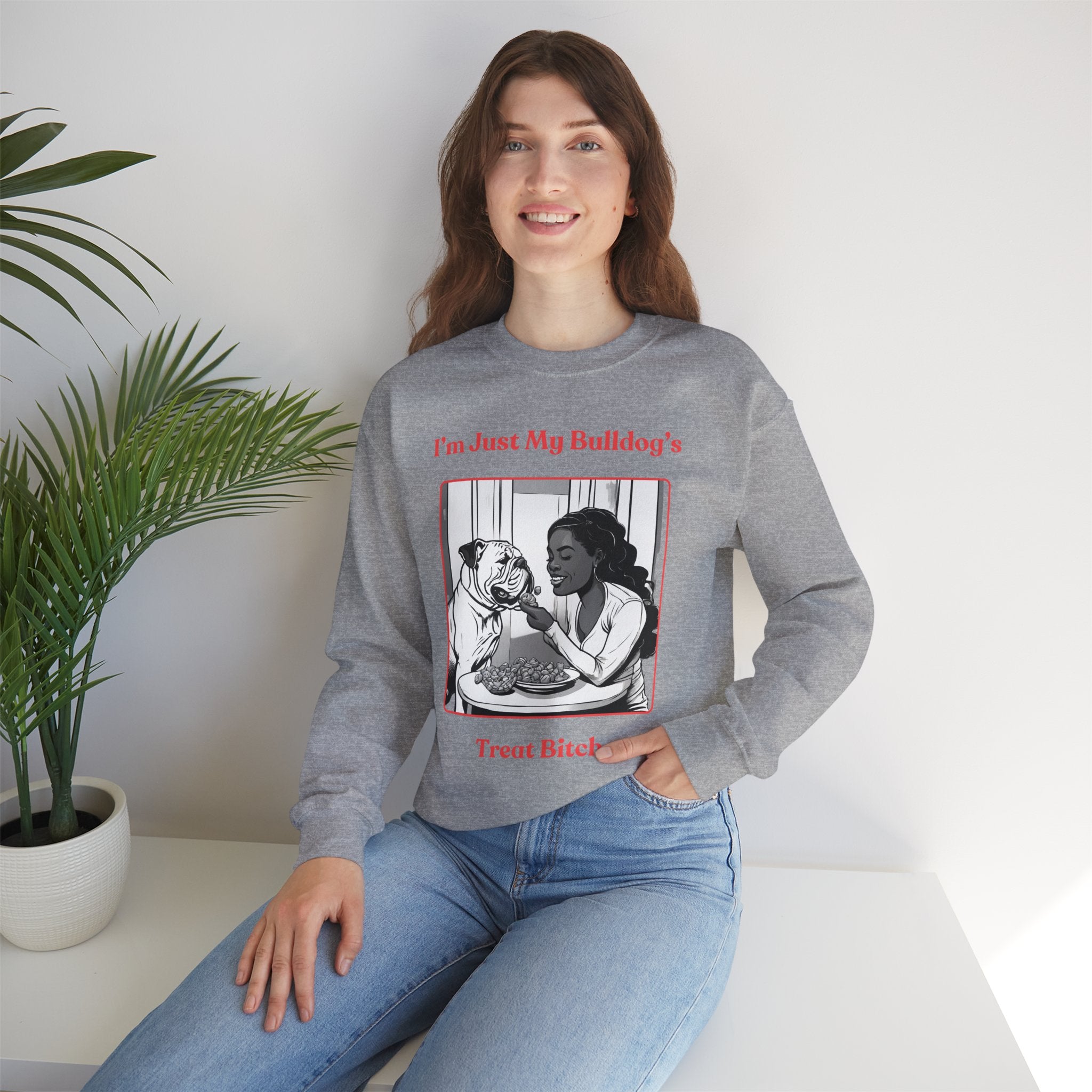 "Just My Bulldog's Treat Bitch" Crew Neck Sweatshirt (English/Pink)