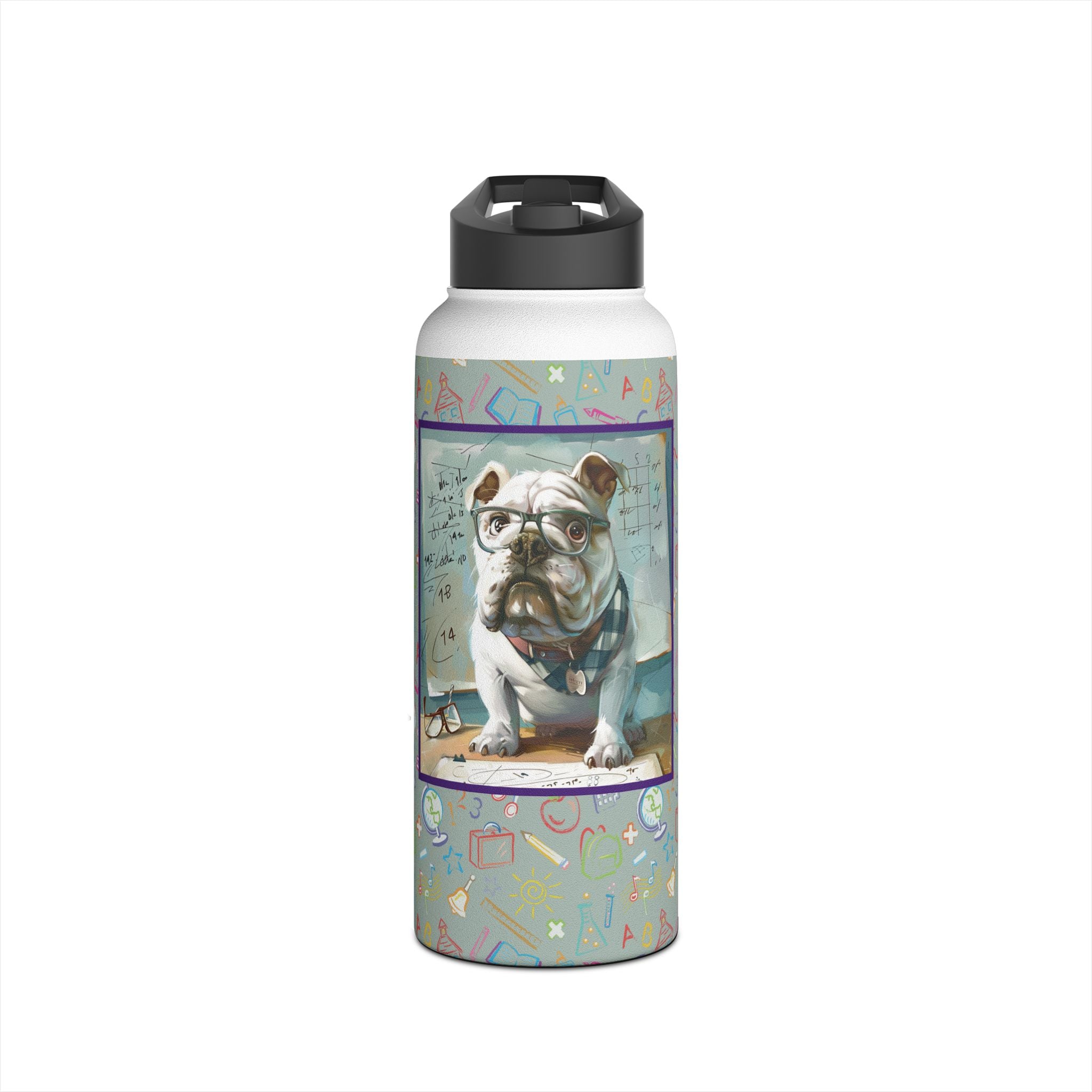 Smarty Paws Back-to-School Bulldog Water Bottle (White/English)