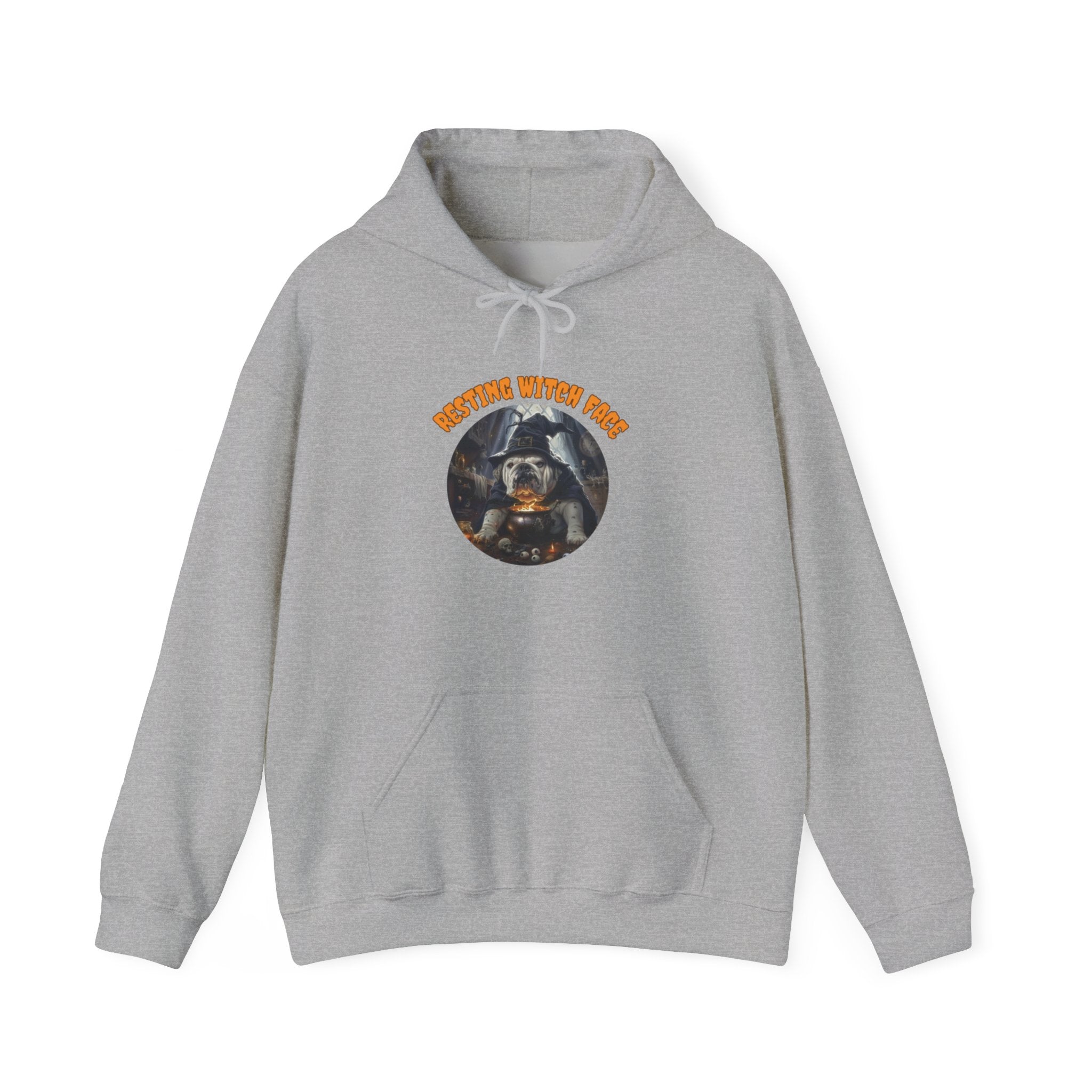 "Resting Witch Face" Halloween Bulldog Hoodie (White/English)