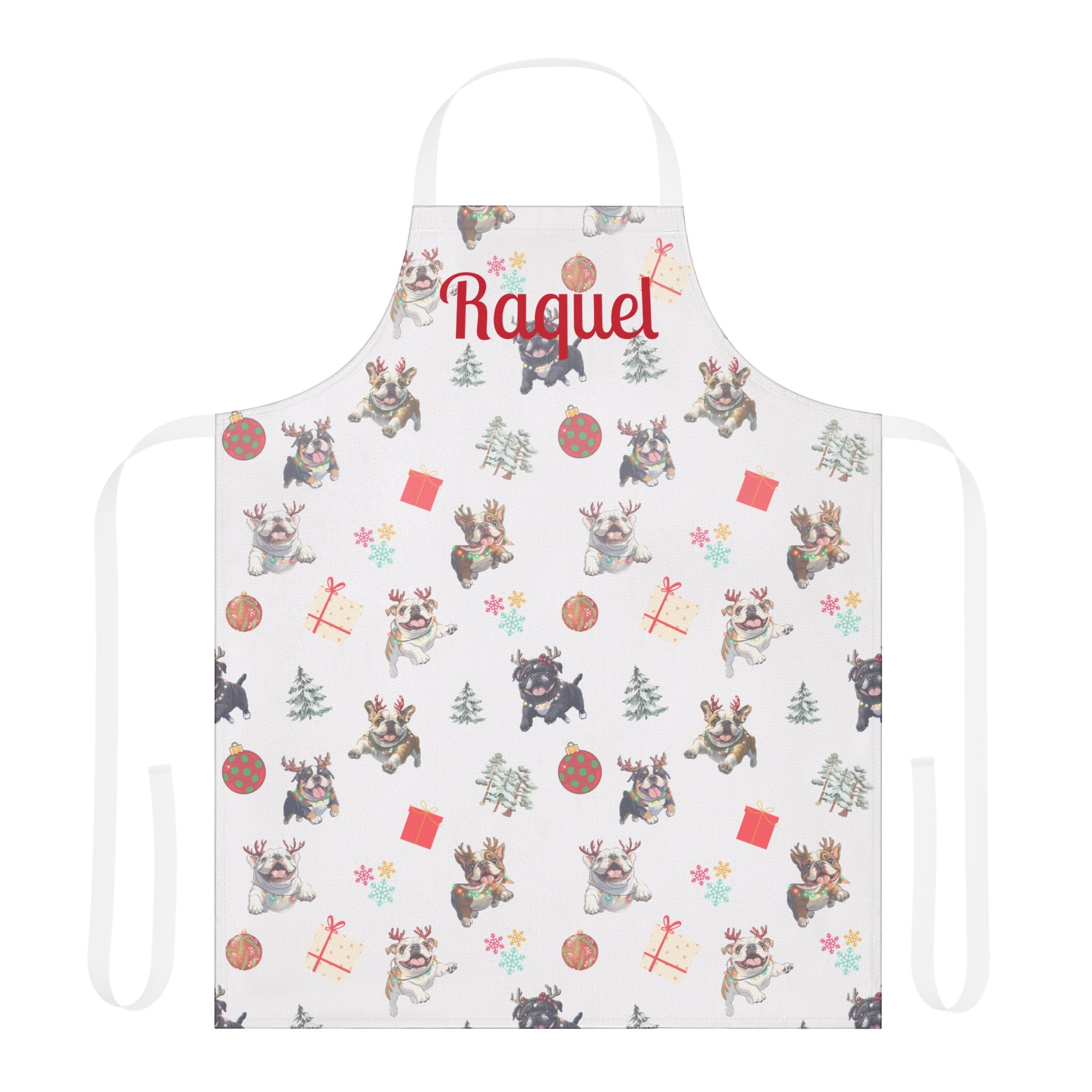 Tipsy Bulldog Personalized Christmas Apron (English)