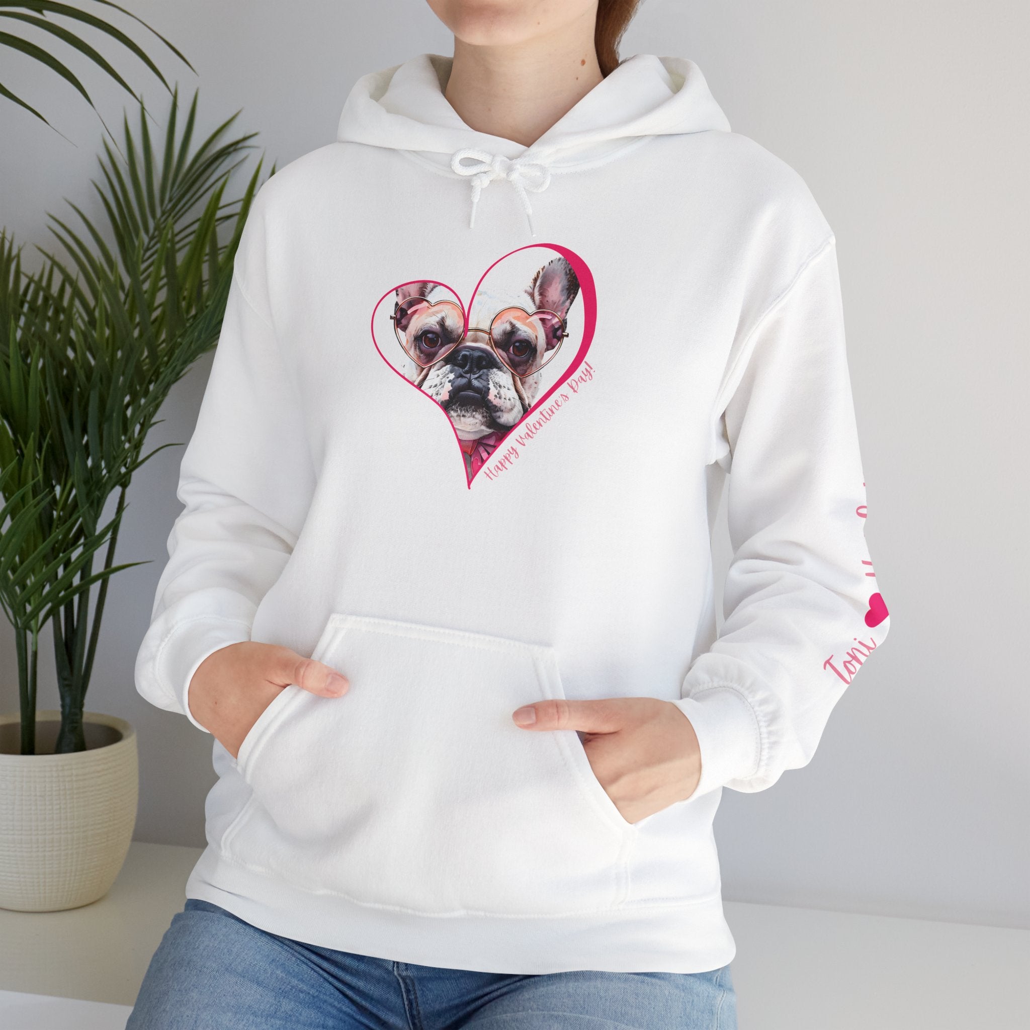 Personalized Paw-fect Love Valentine’s Unisex Heavy Blend™ Hooded Sweatshirt (French)