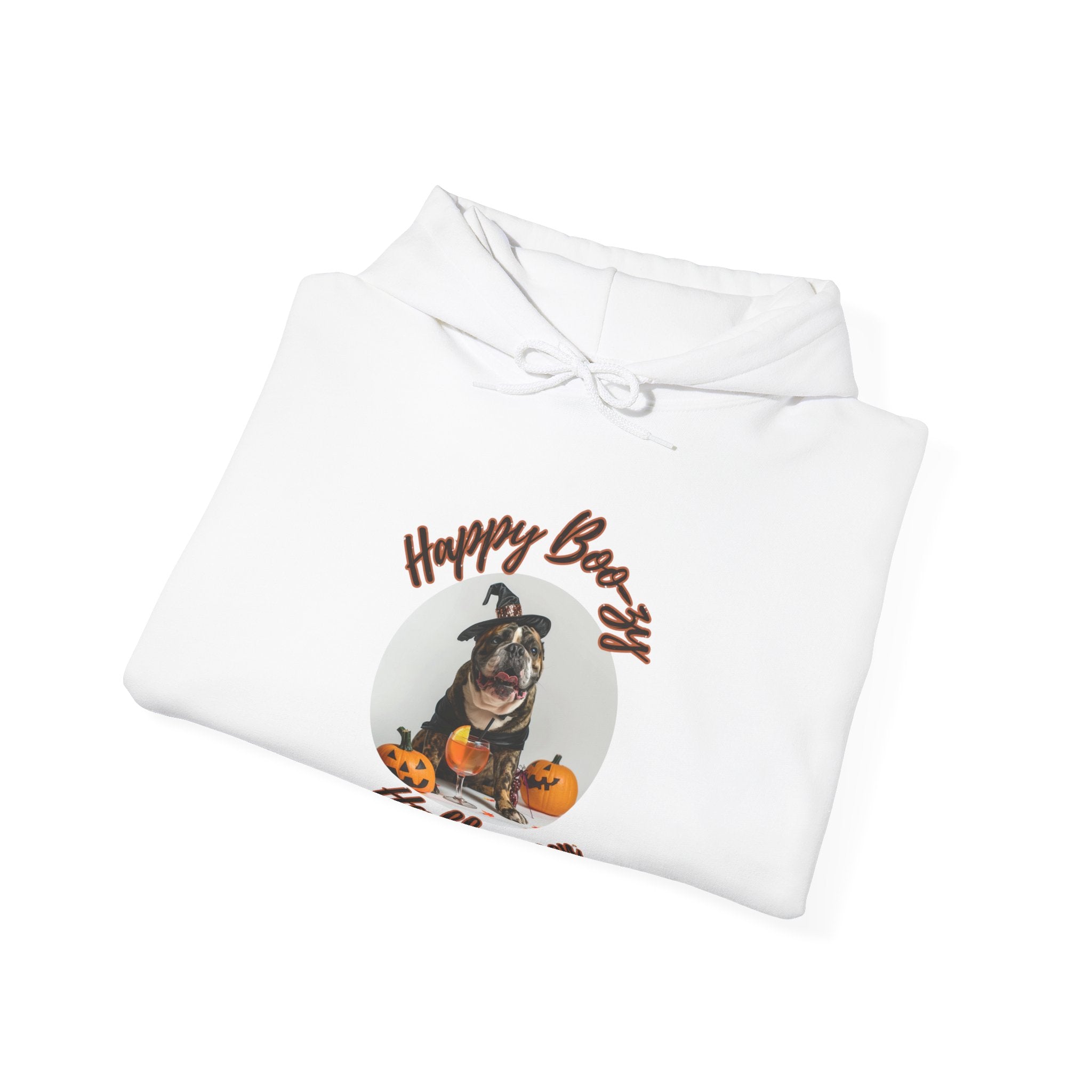 "Happy Boo-zy Halloween" Halloween Bulldog Hoodie (Black/French)