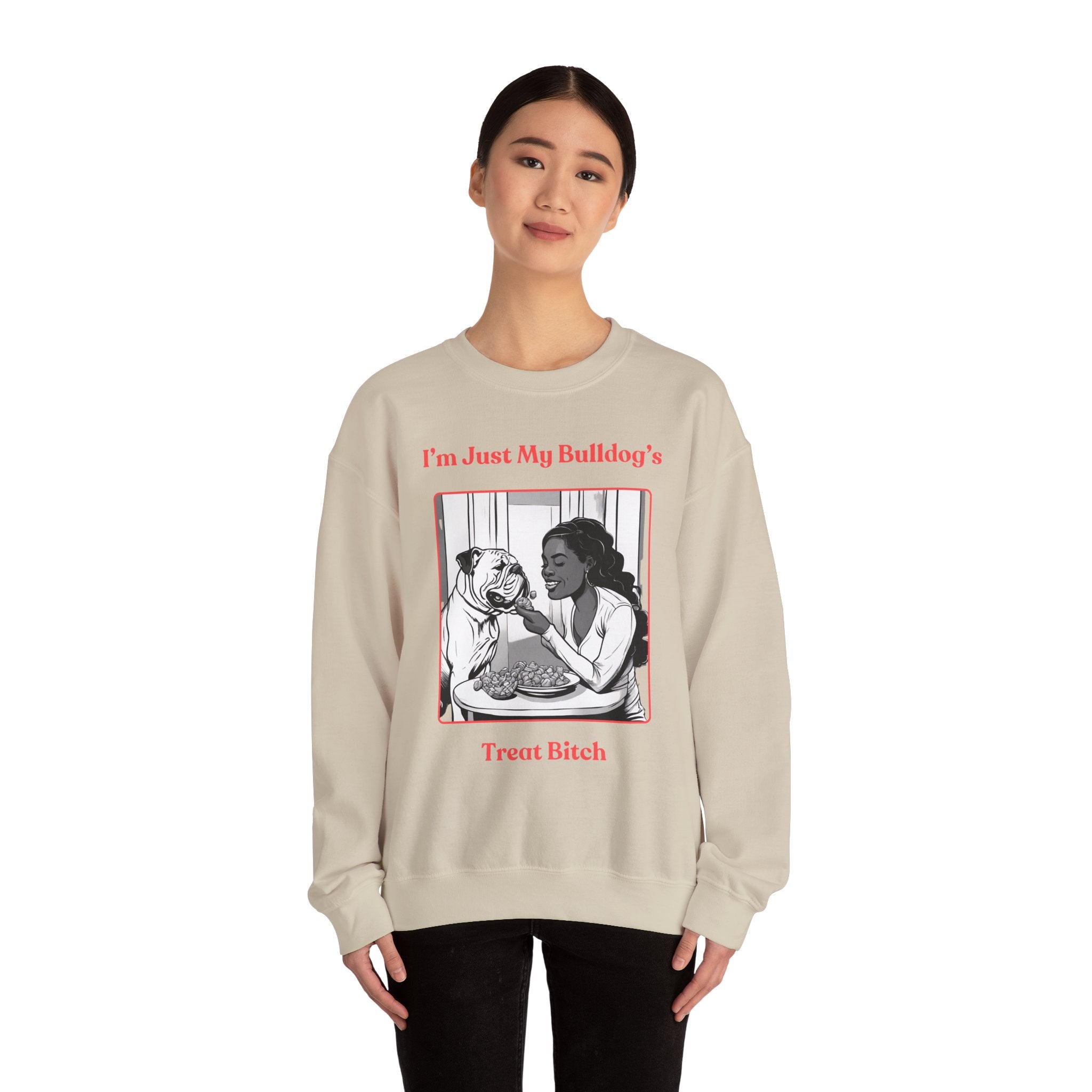 "Just My Bulldog's Treat Bitch" Crew Neck Sweatshirt (English/Pink)