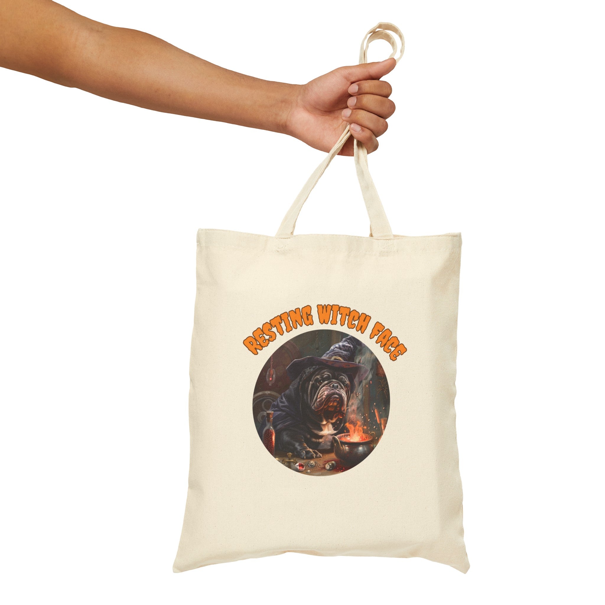 "Resting Witch Face" Trick or Treat Canvas Tote Bag (Black/English)