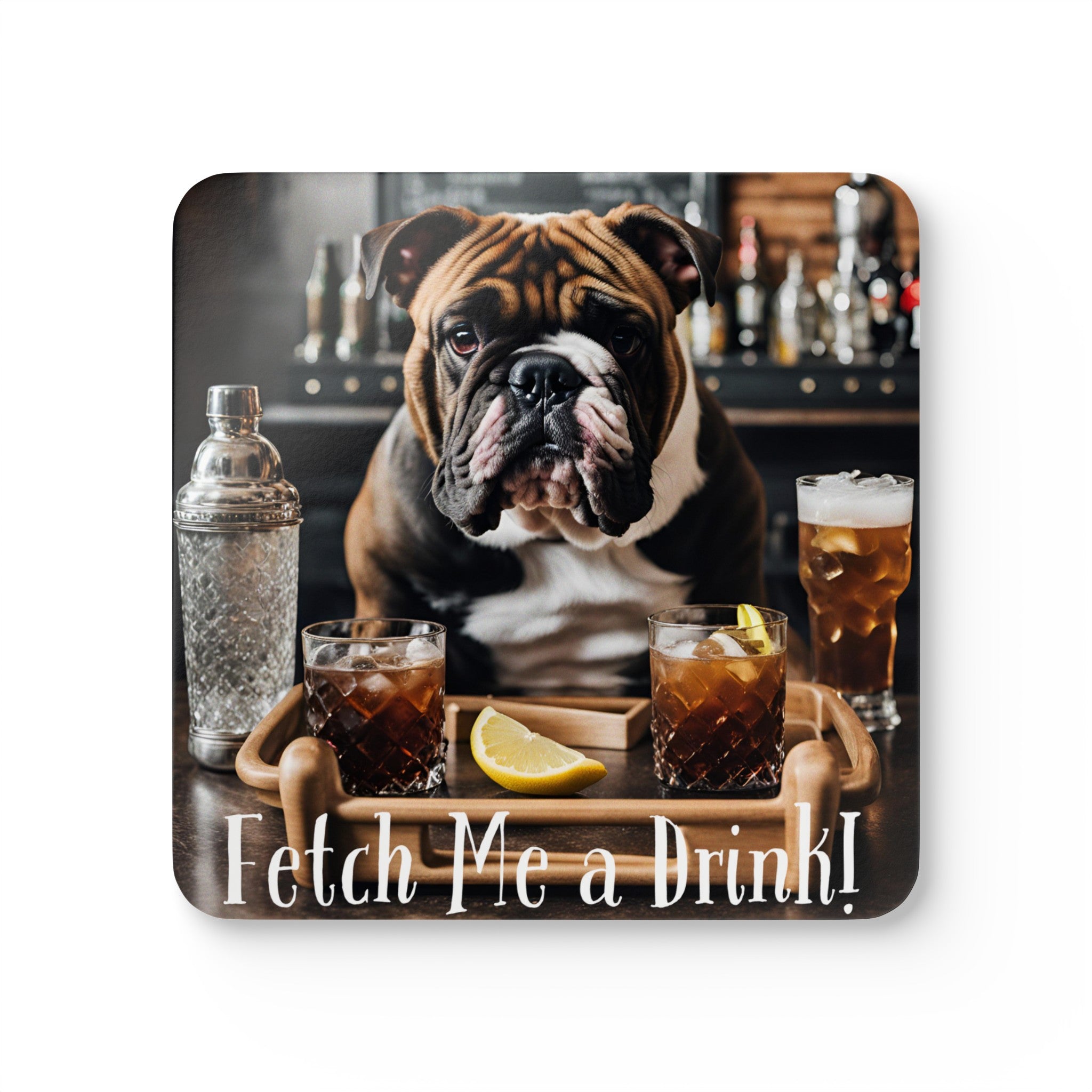 "Fetch Me A Drink" set of 4 coasters (Brown/English)