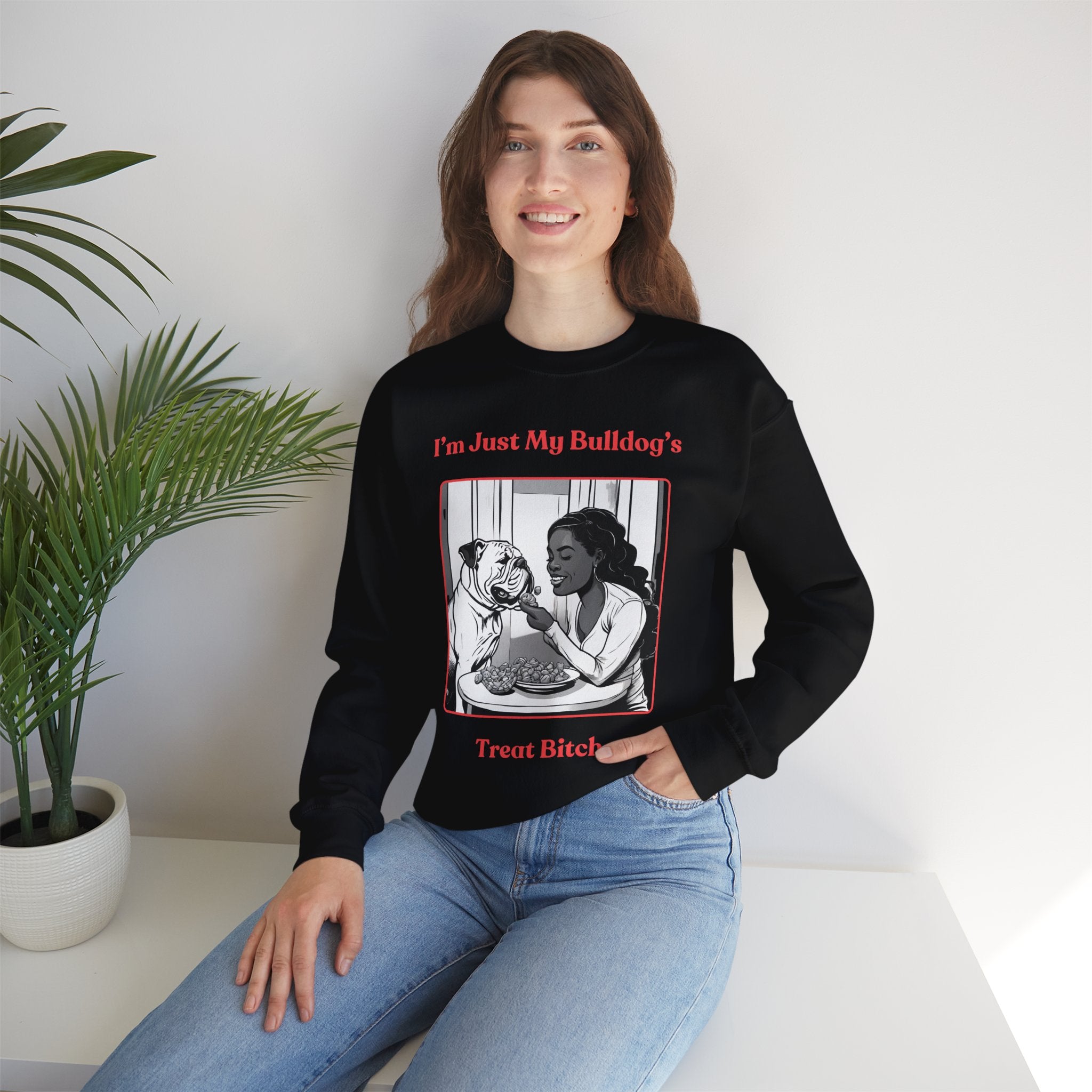 "Just My Bulldog's Treat Bitch" Crew Neck Sweatshirt (English/Pink)