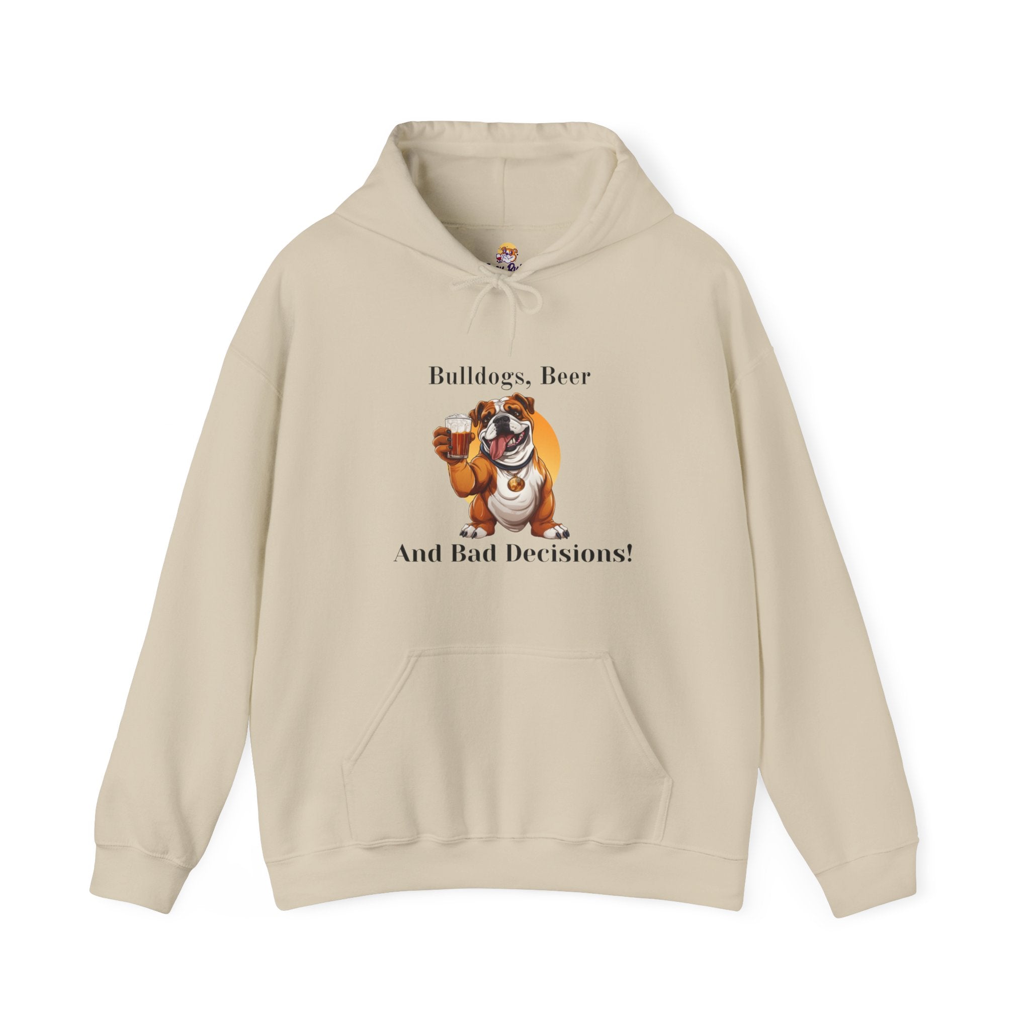 Bulldogs, Beer, and Bad Decisions" Hoodie - Your Go-To Gear for Mischievous Times! (English/Brown)